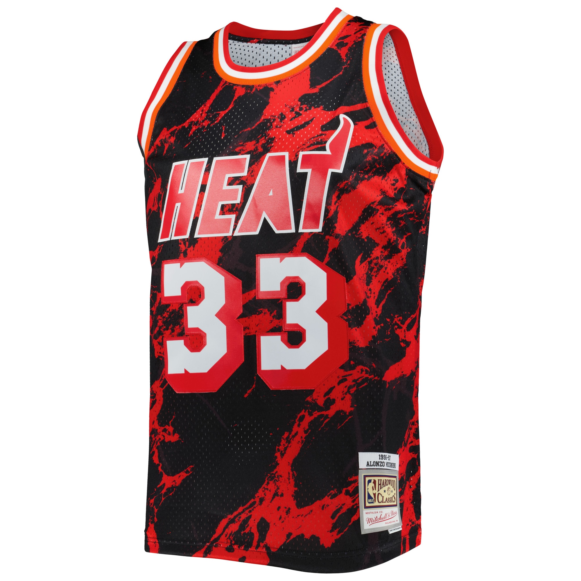 Alternative view of Men's Mitchell & Ness Alonzo Mourning Black Miami Heat 1996/97 Hardwood Classics Marble Swingman Jersey - JS844 