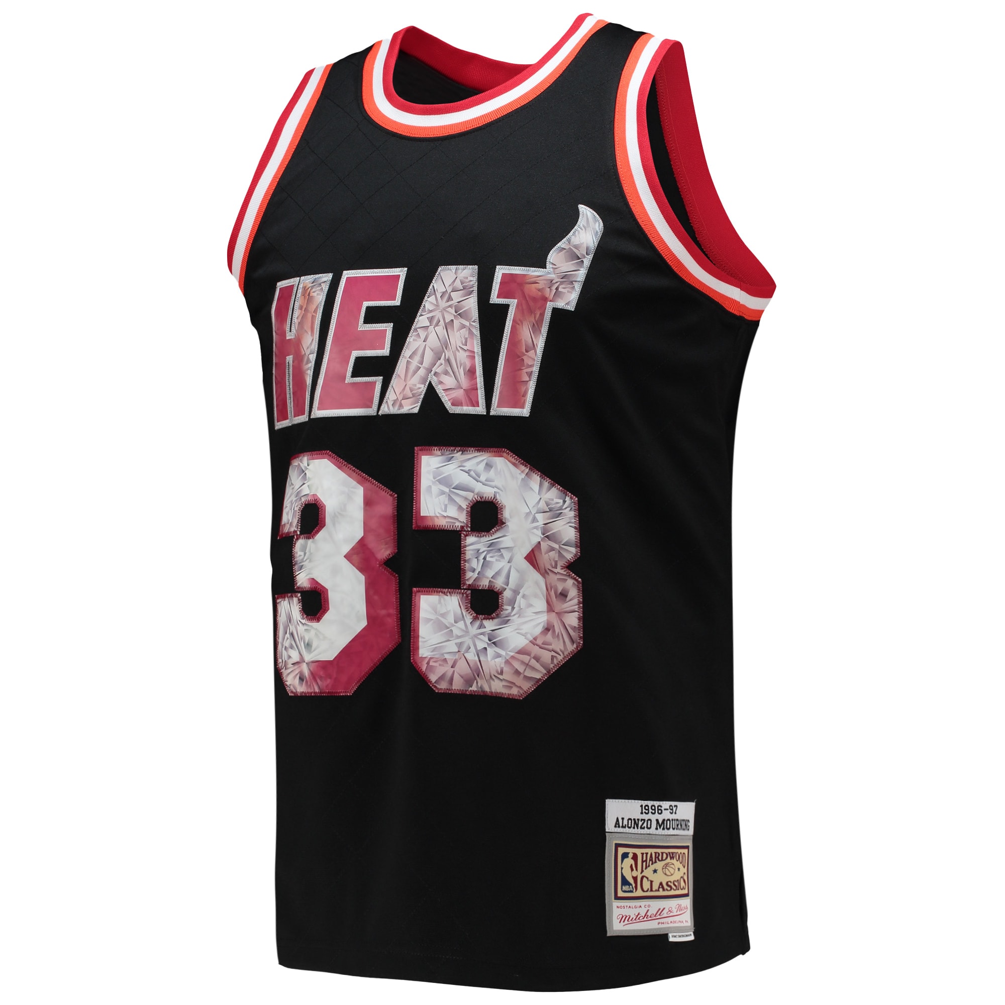 Alternative view of Men's Mitchell & Ness Alonzo Mourning Black Miami Heat 1996/97 Hardwood Classics NBA 75th Anniversary Diamond Swingman Jersey - JS640 