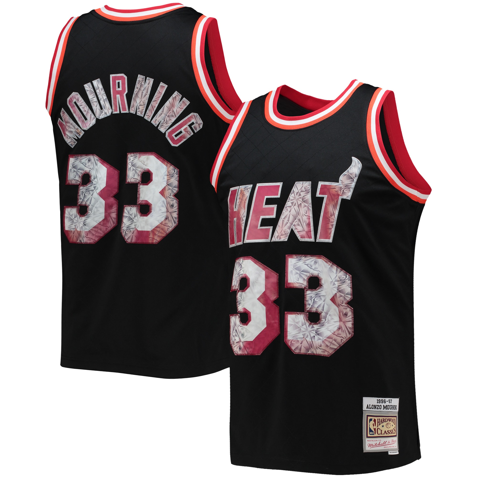 Men's Mitchell & Ness Alonzo Mourning Black Miami Heat 1996/97 Hardwood Classics NBA 75th Anniversary Diamond Swingman Jersey - JS640 