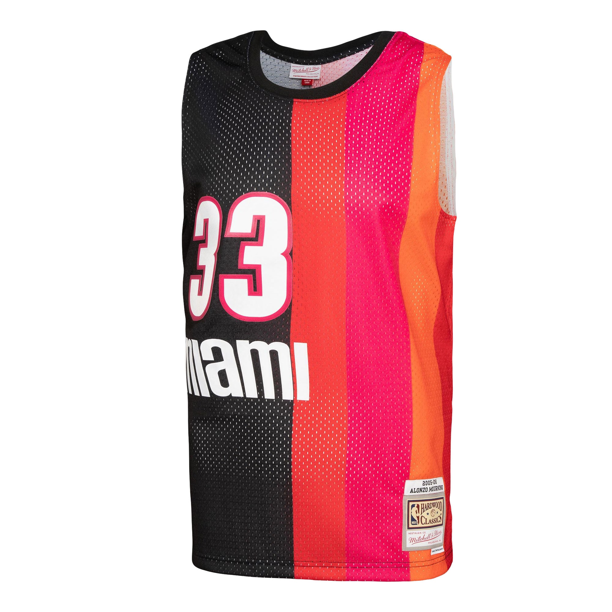 Alternative view of Men's Mitchell & Ness Alonzo Mourning Black/Red Miami Heat Hardwood Classics 2005/06 Split Swingman Jersey - JS765 