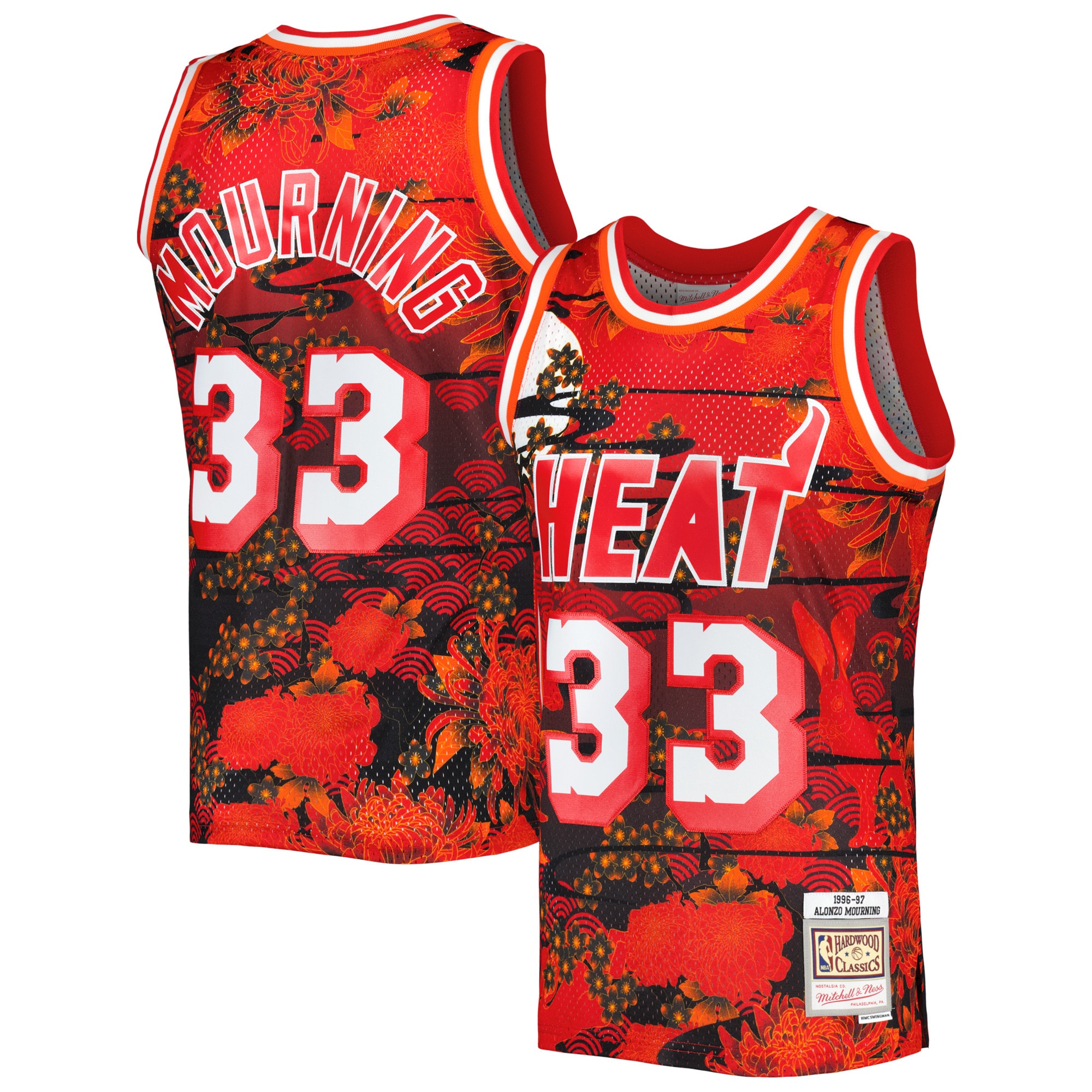 Men's Mitchell & Ness Alonzo Mourning Red Miami Heat 1996/97 Hardwood Classics Lunar New Year Swingman Jersey - JS884 