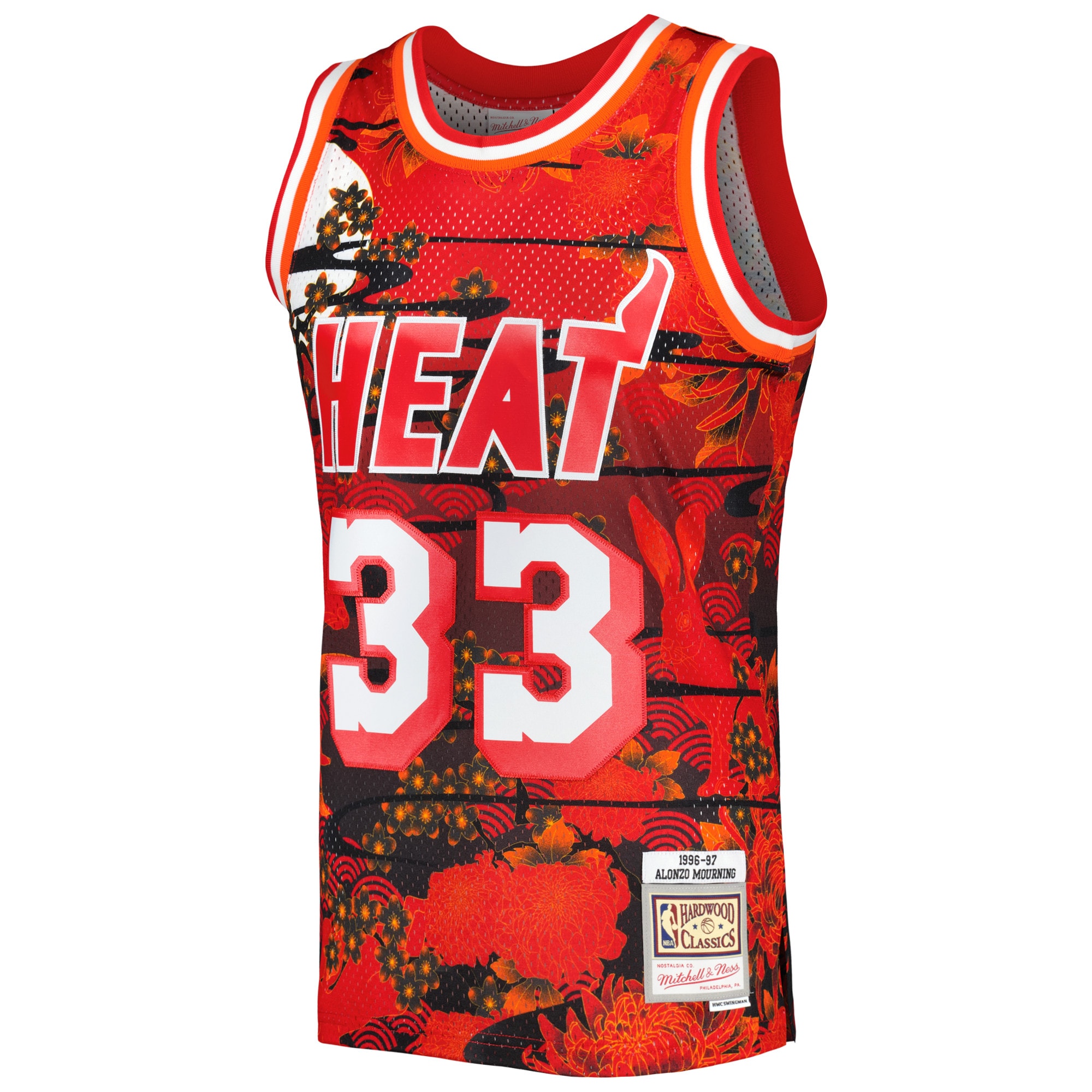 Alternative view of Men's Mitchell & Ness Alonzo Mourning Red Miami Heat 1996/97 Hardwood Classics Lunar New Year Swingman Jersey - JS884 