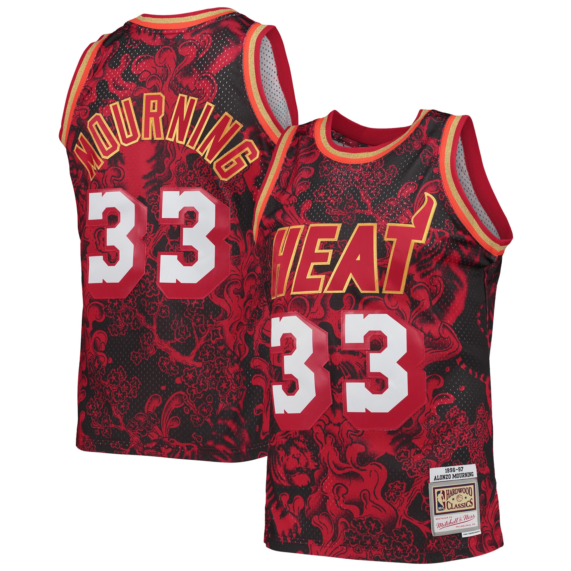 Men's Mitchell & Ness Alonzo Mourning Red Miami Heat Hardwood Classics 1996/97 Lunar New Year Swingman Jersey - JS805 