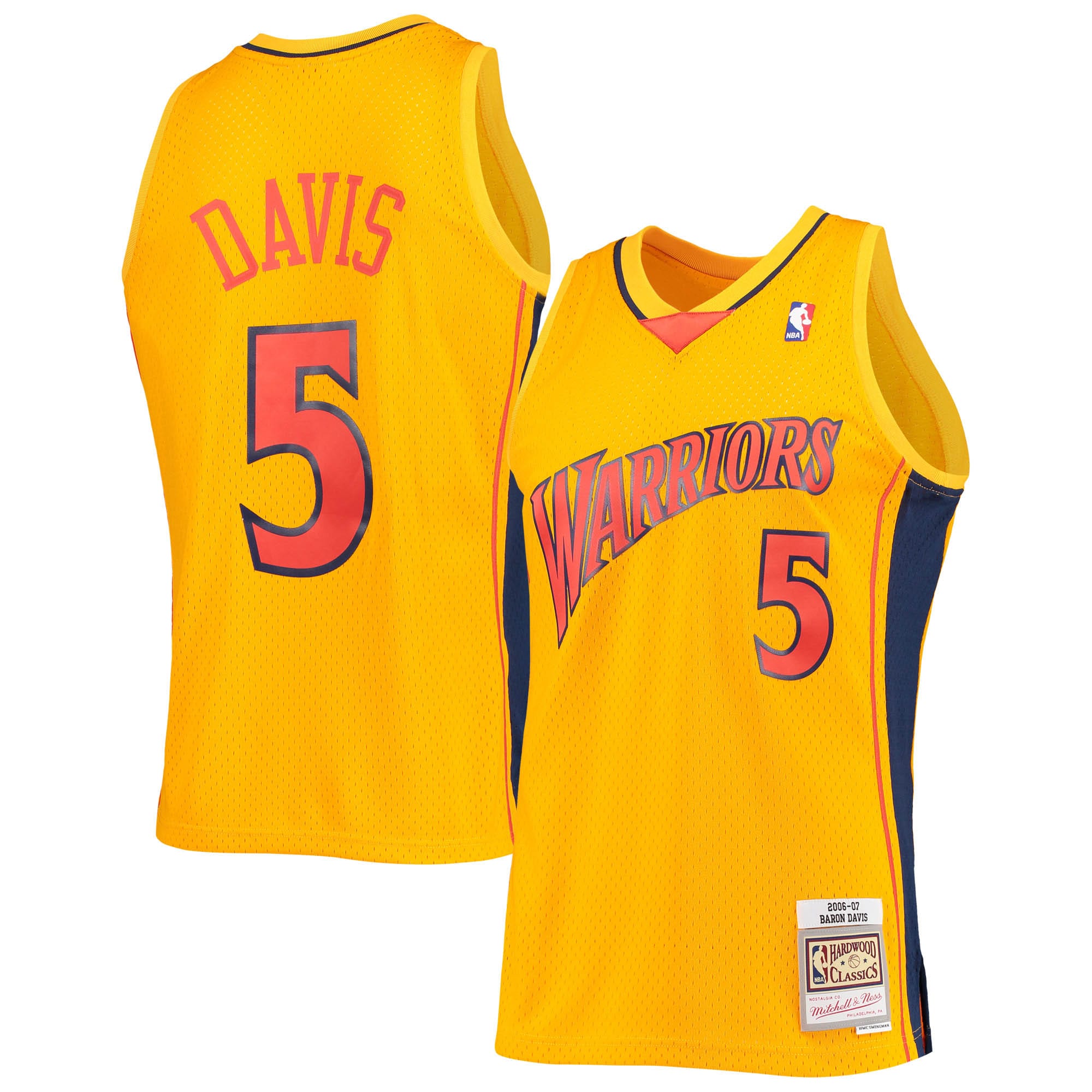 Men's Mitchell & Ness Baron Davis Gold Golden State Warriors Hardwood Classics Reload 2.0 Swingman Jersey