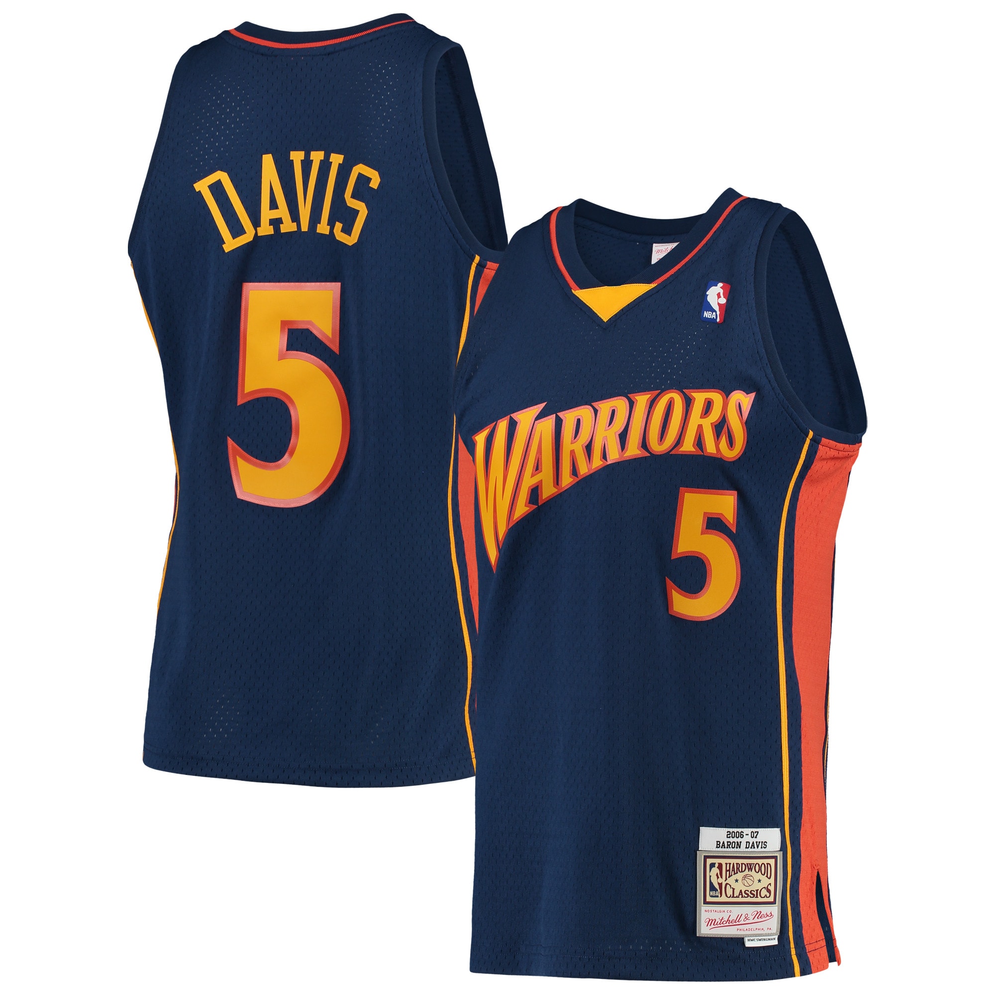 Men's Mitchell & Ness Baron Davis Navy Golden State Warriors 2006-07 Hardwood Classics Swingman Player Jersey - JS155 