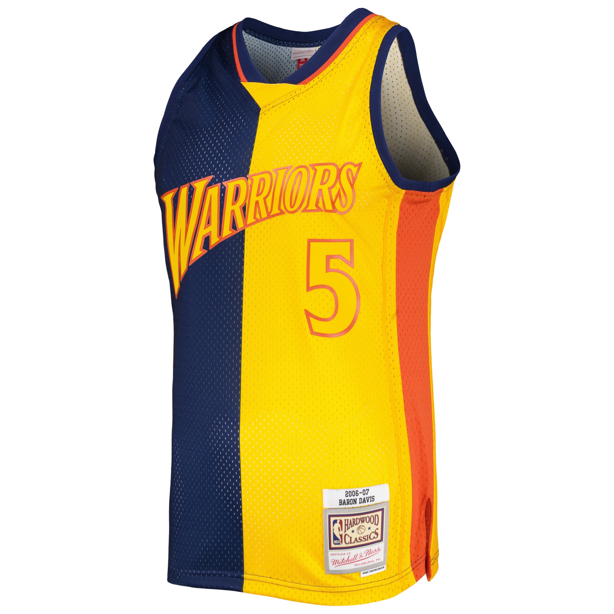 Alternative view of Men's Mitchell & Ness Baron Davis Navy/Gold Golden State Warriors Hardwood Classics 2006/07 Split Swingman Jersey - JS426 
