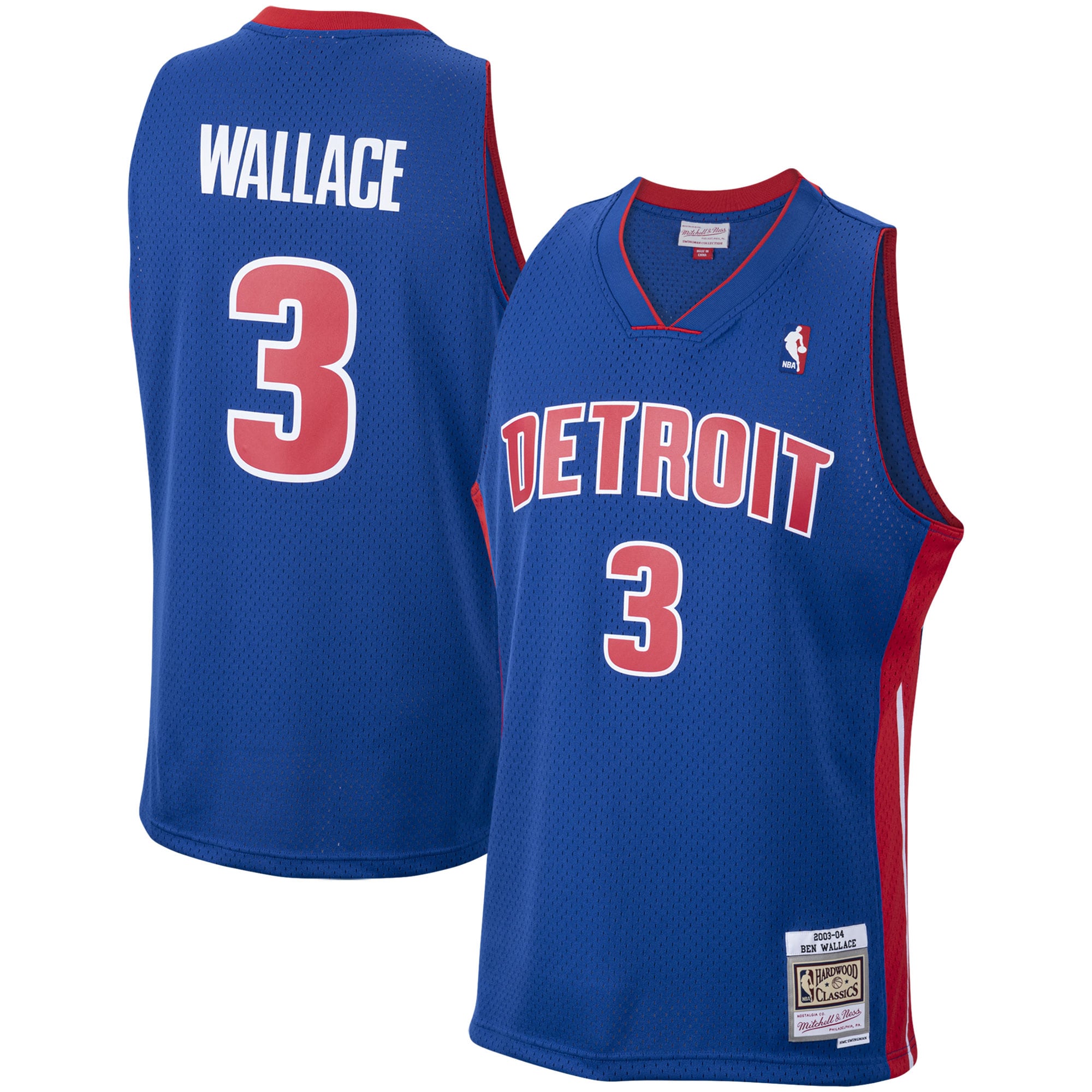 Men's Mitchell & Ness Ben Wallace Royal Detroit Pistons 2003-04 Hardwood Classics Swingman Jersey
