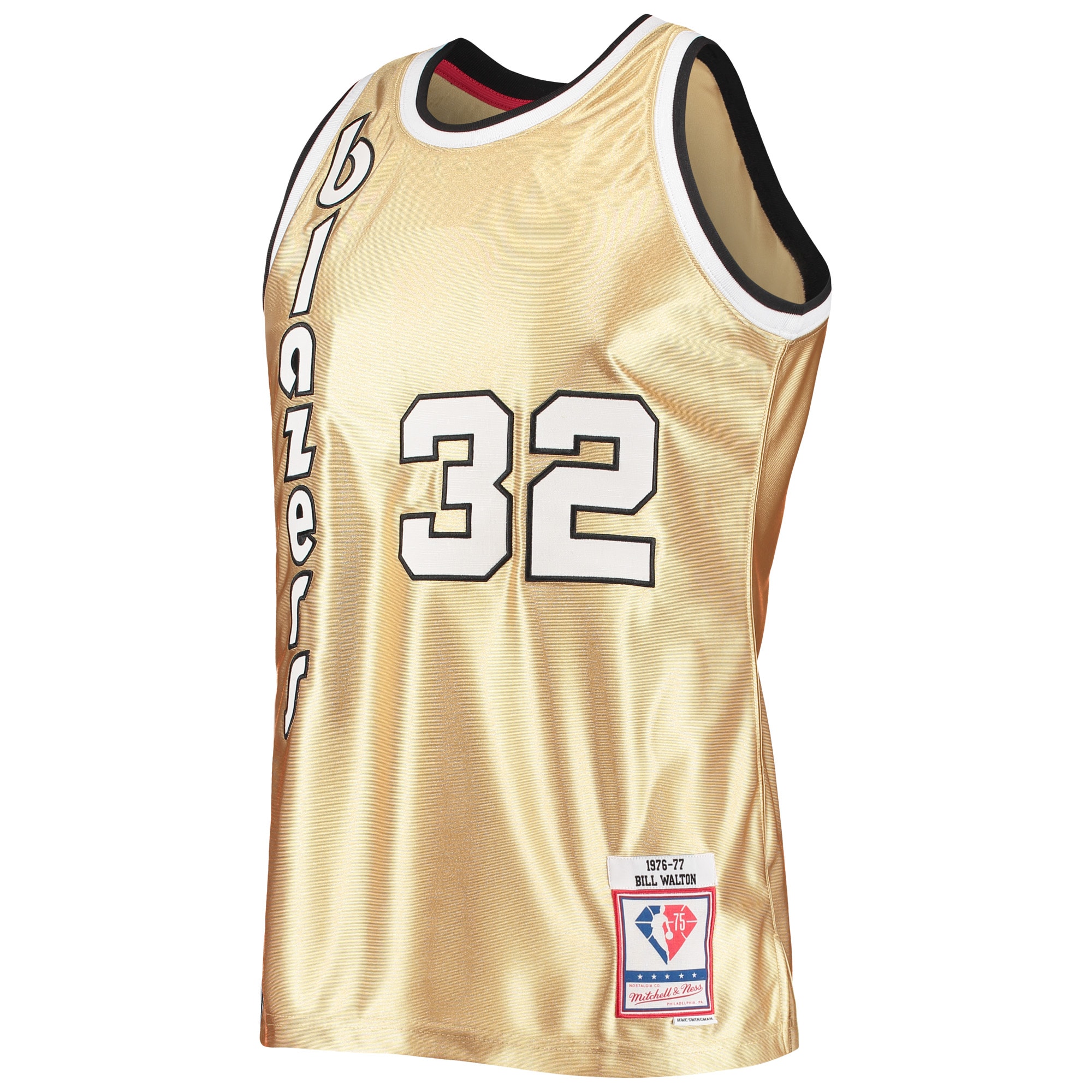 Alternative view of Men's Mitchell & Ness Bill Walton Gold Portland Trail Blazers 75th Anniversary 1976/77 Hardwood Classics Swingman Jersey - JS202 