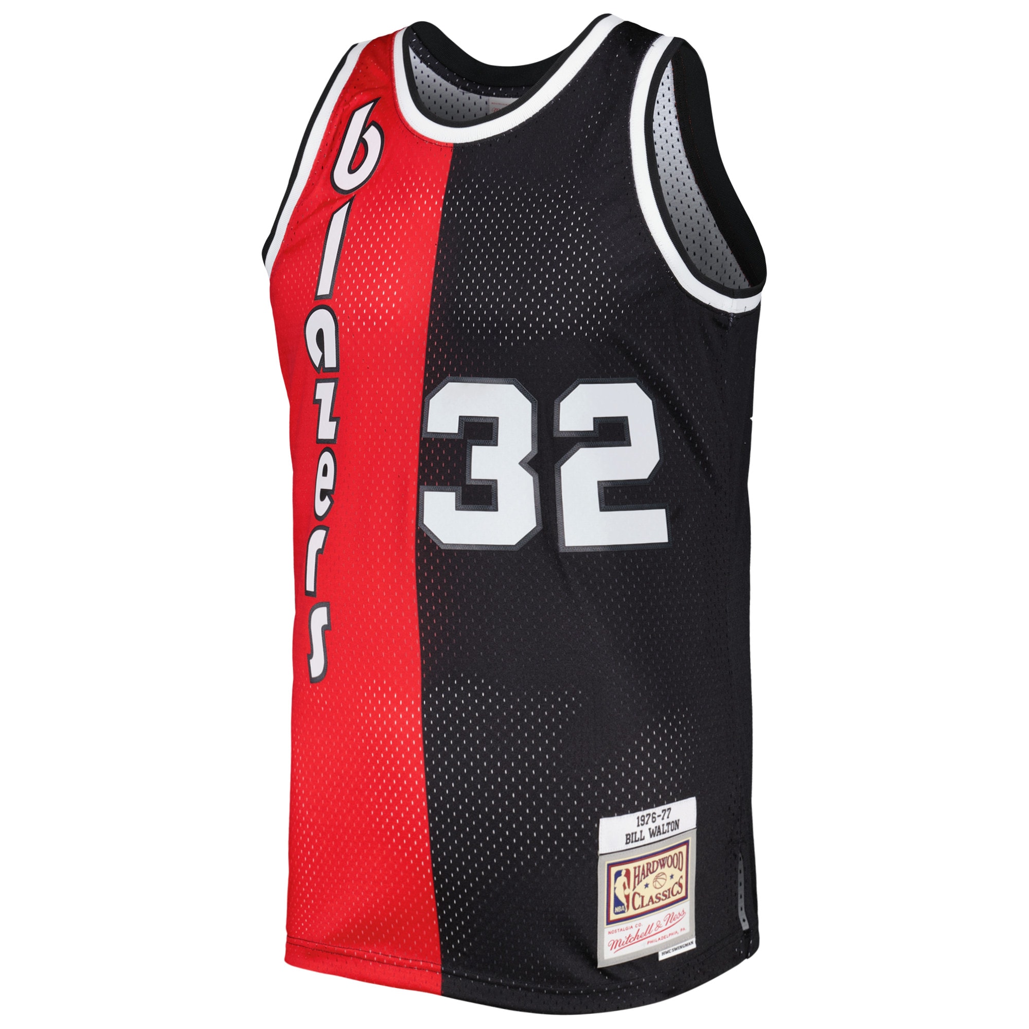 Alternative view of Men's Mitchell & Ness Bill Walton Red/Black Portland Trail Blazers Hardwood Classics 1976/77 Split Swingman Jersey - JS285 