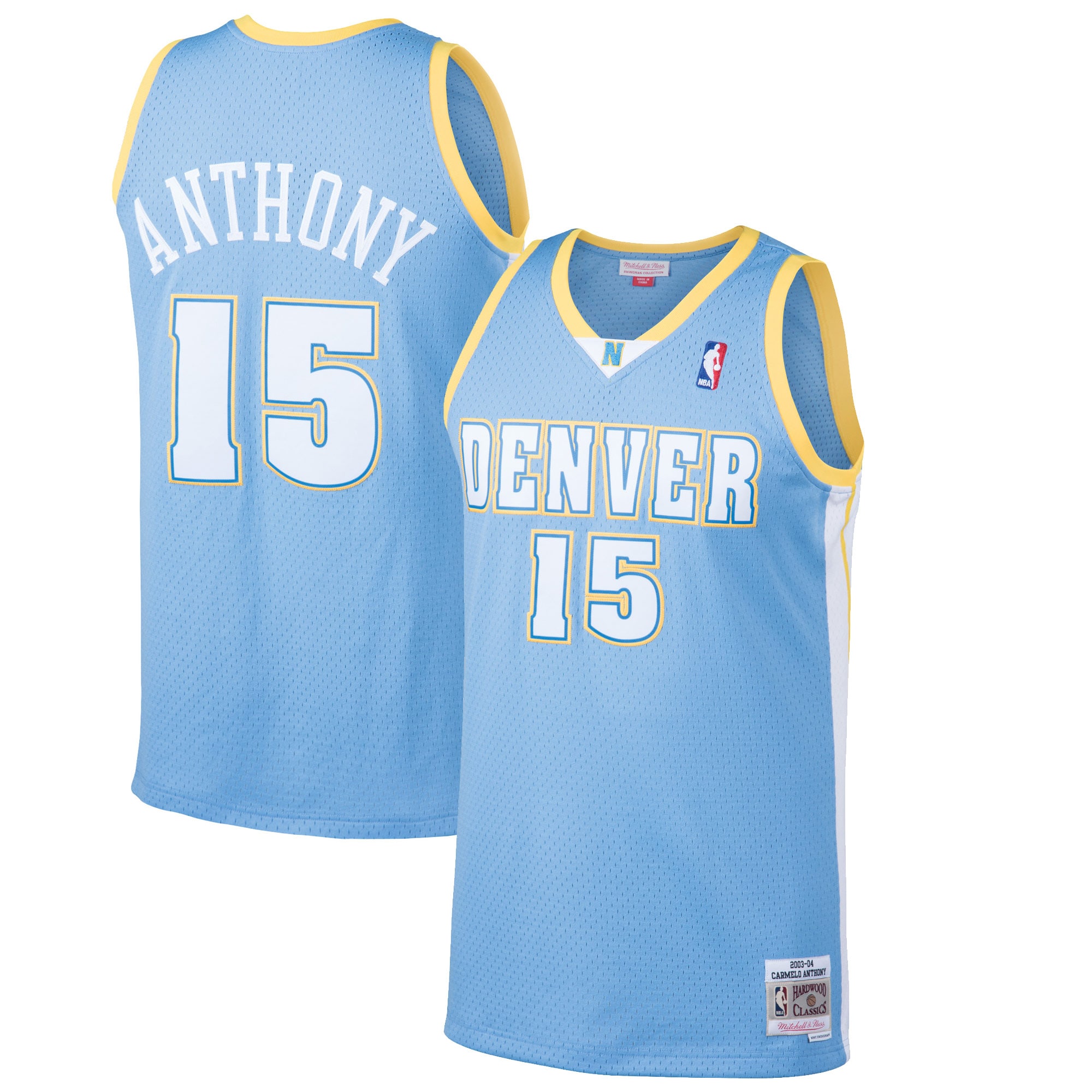 Men's Mitchell & Ness Carmelo Anthony Light Blue Denver Nuggets 2003-04 Hardwood Classics Swingman Jersey - JS621 