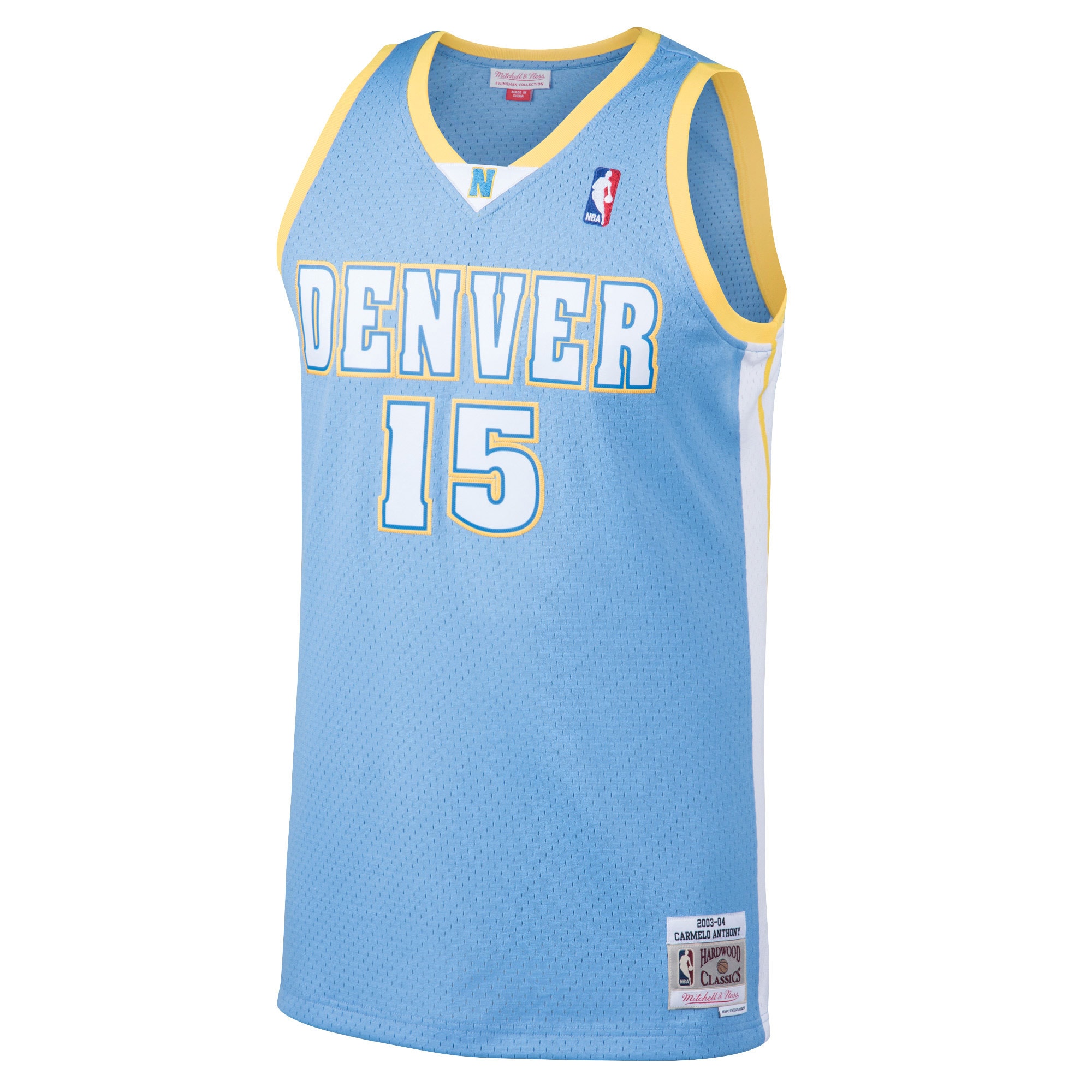Alternative view of Men's Mitchell & Ness Carmelo Anthony Light Blue Denver Nuggets 2003-04 Hardwood Classics Swingman Jersey - JS621 