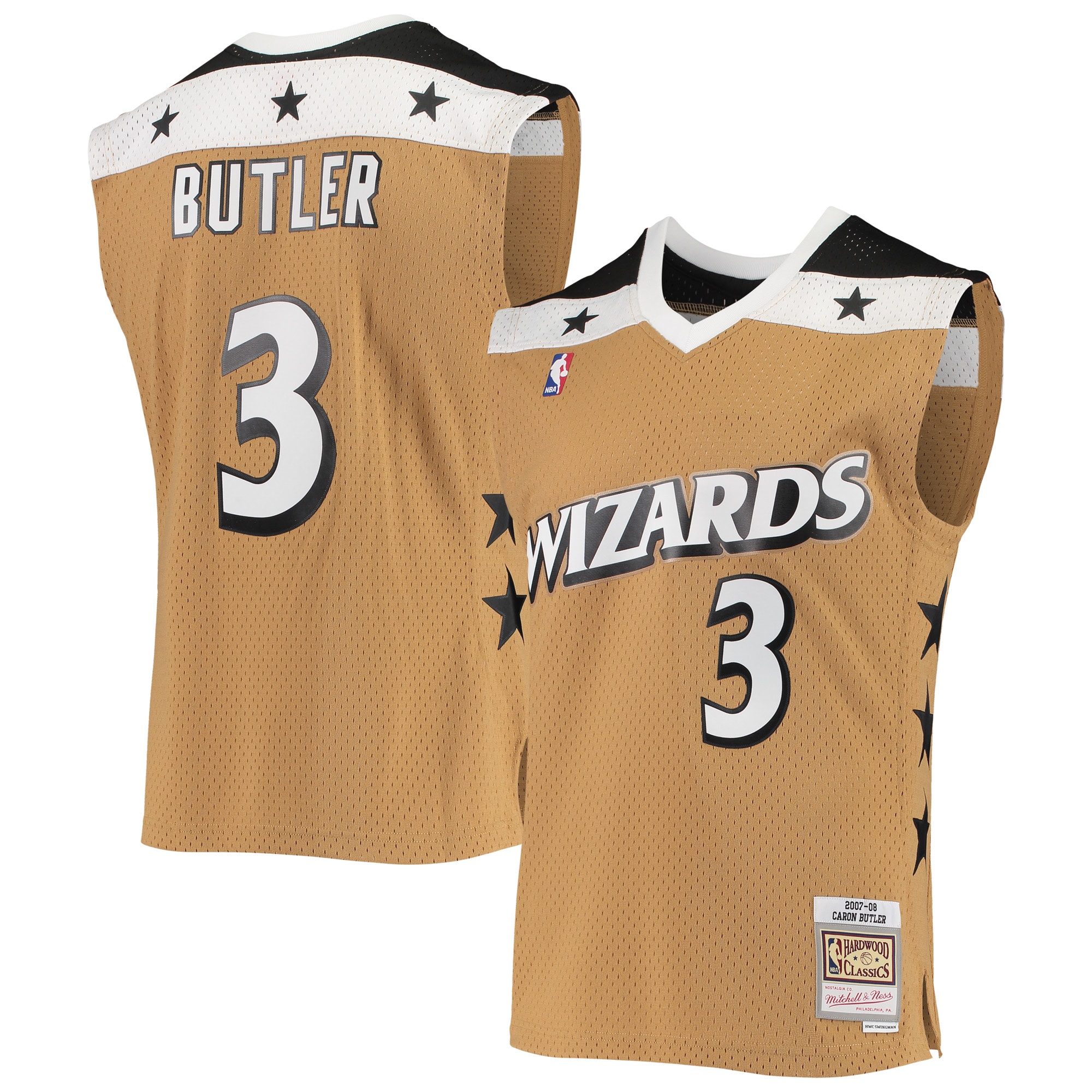 Men's Mitchell & Ness Caron Butler Gold Washington Wizards 2007-08 Hardwood Classics Swingman Jersey - JS946 