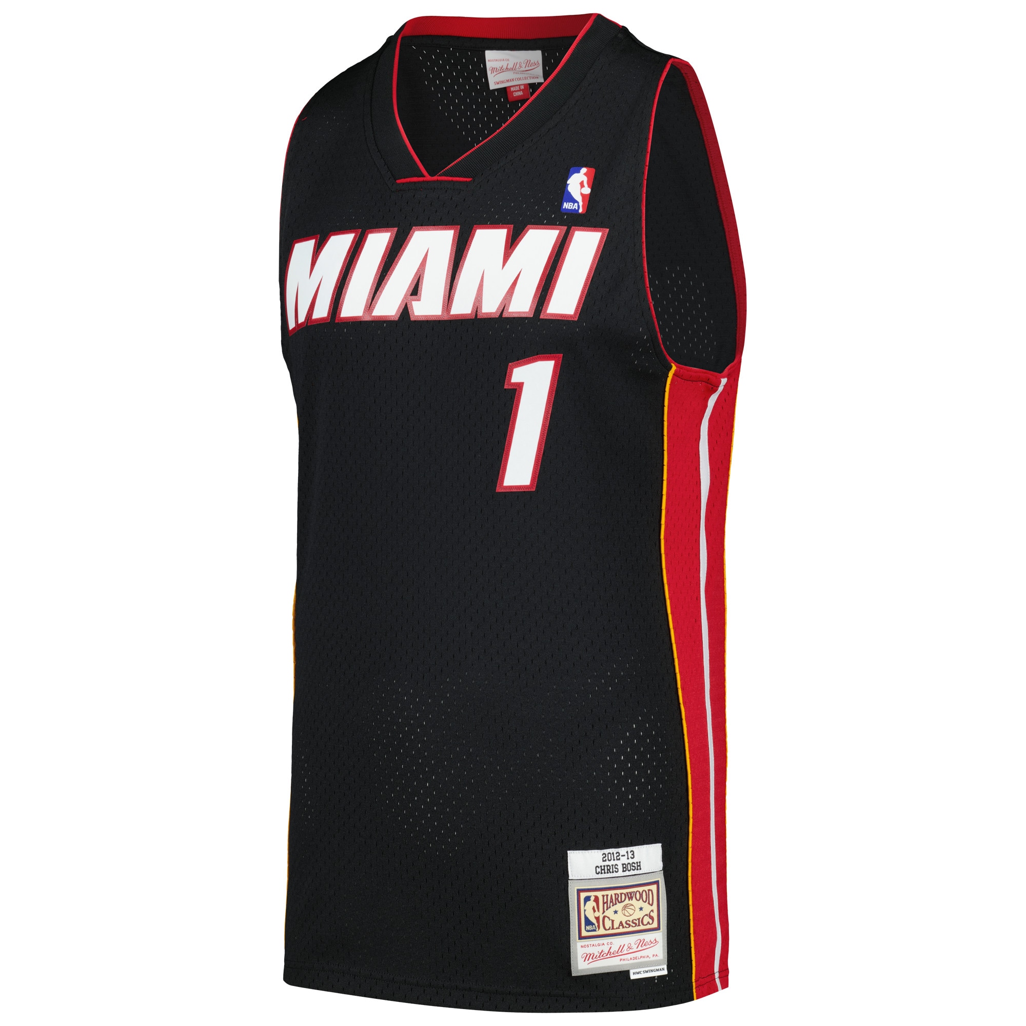 Alternative view of Men's Mitchell & Ness Chris Bosh Black Miami Heat 2012/13 Hardwood Classics Swingman Jersey - JS900 