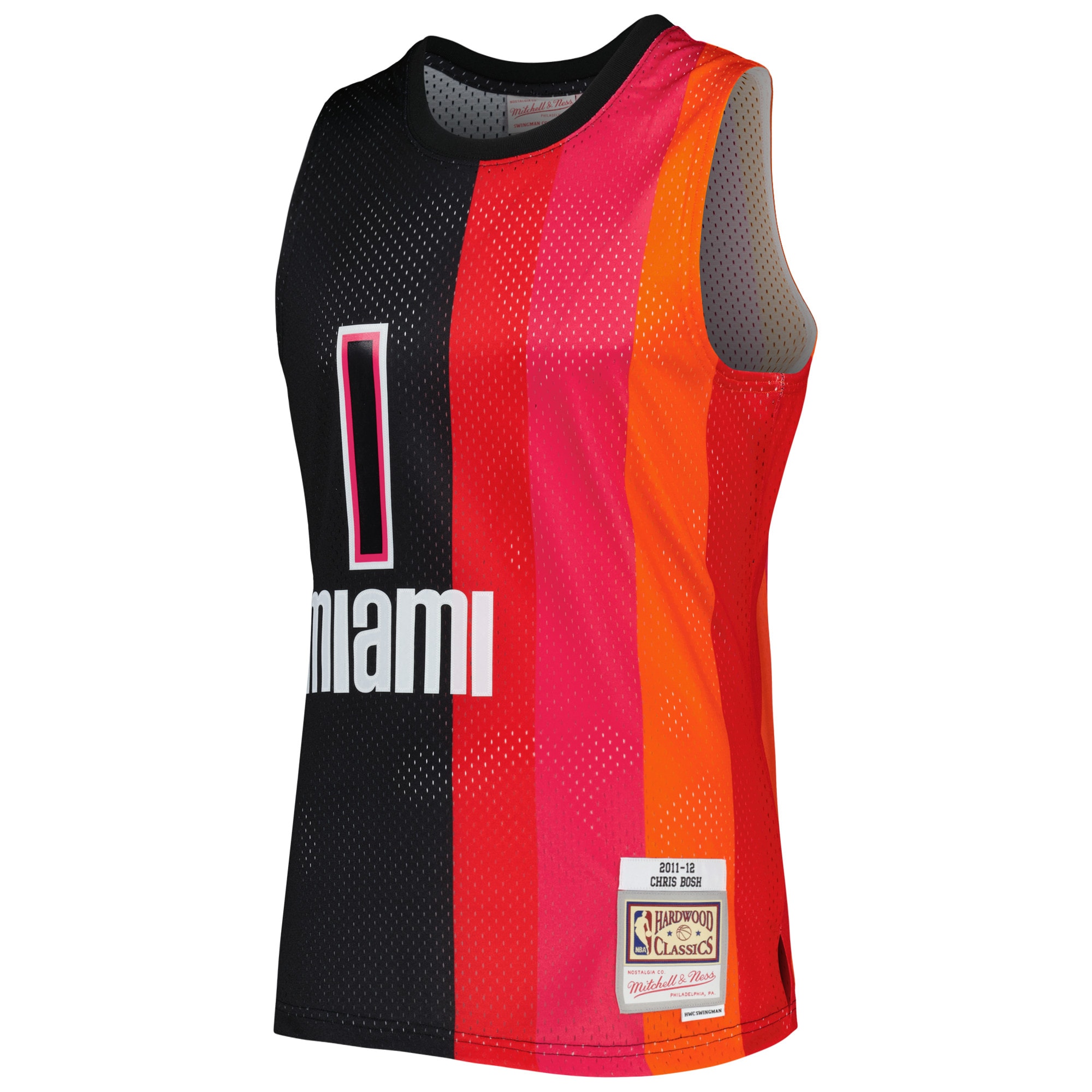 Alternative view of Men's Mitchell & Ness Chris Bosh Black/Red Miami Heat Hardwood Classics 2011/12 Split Swingman Jersey - JS536 