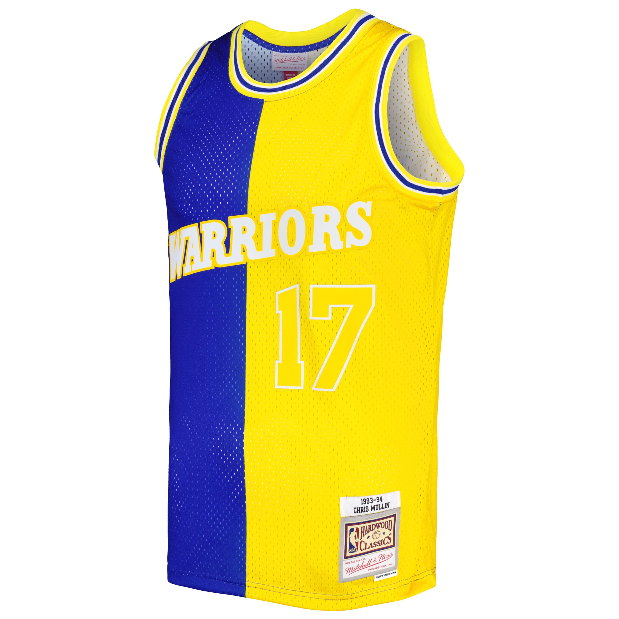 Alternative view of Men's Mitchell & Ness Chris Mullin Royal/Gold Golden State Warriors Hardwood Classics 1993/94 Split Swingman Jersey - JS554 
