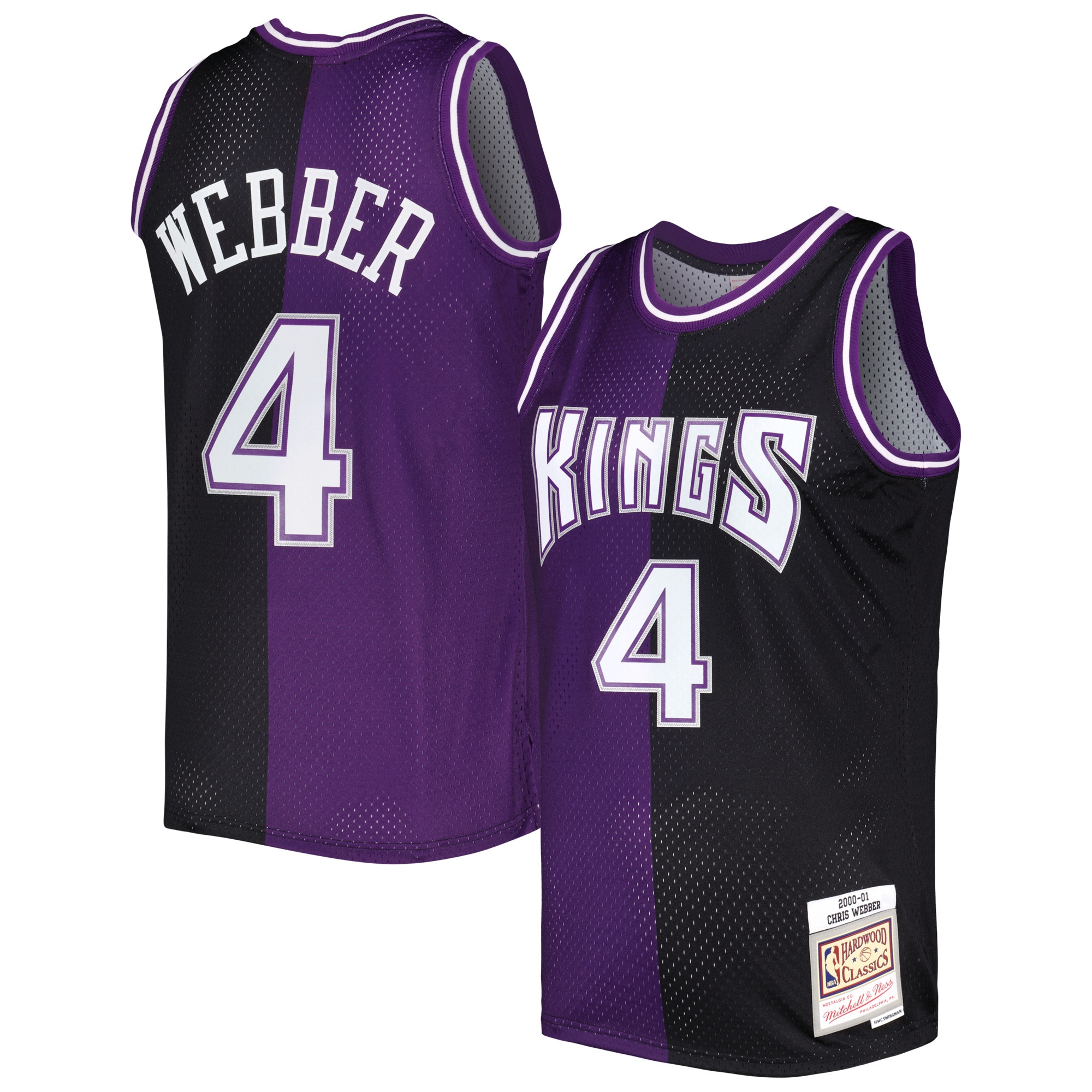 Men's Mitchell & Ness Chris Webber Purple/Black Sacramento Kings Hardwood Classics 2000/01 Split Swingman Jersey - JS921 