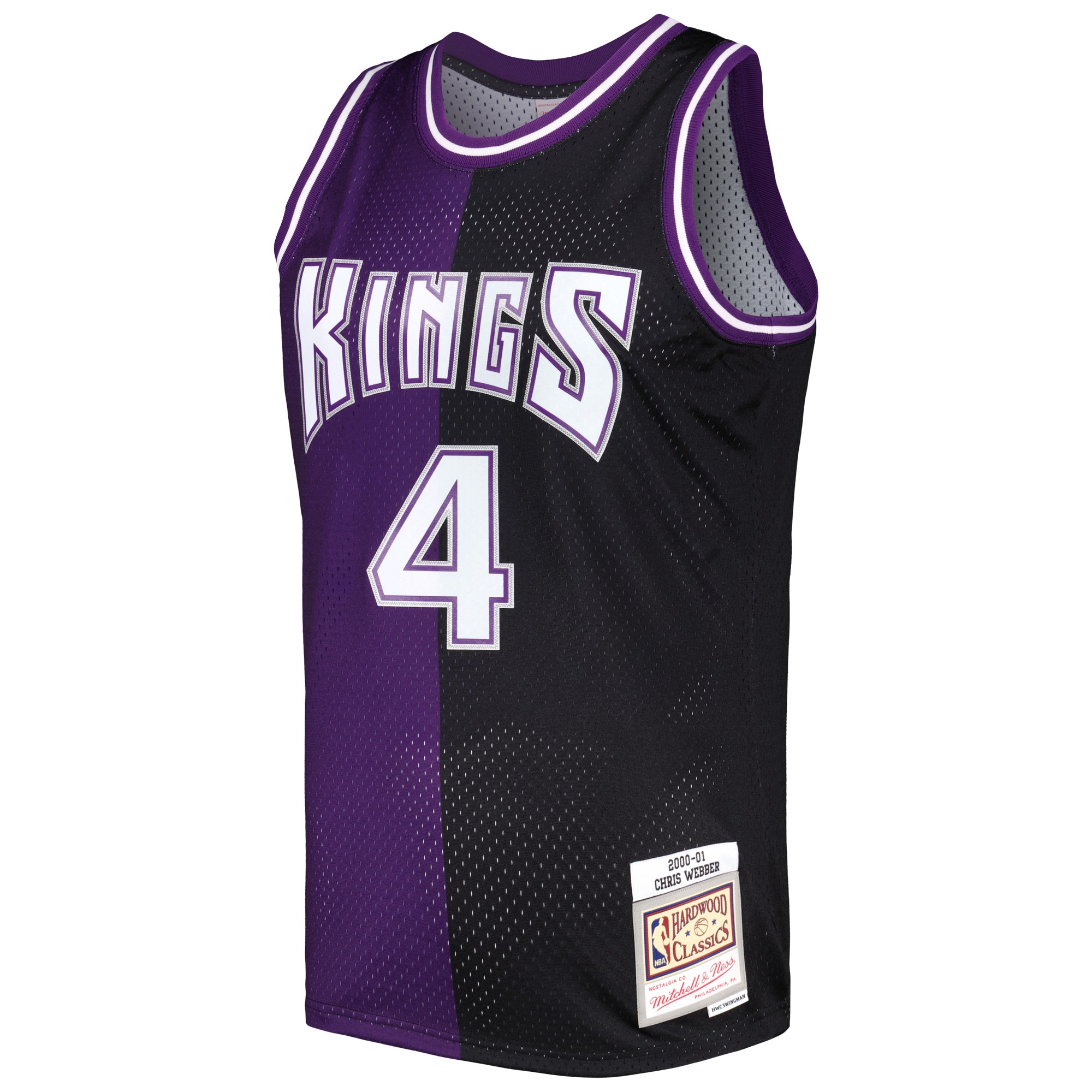 Alternative view of Men's Mitchell & Ness Chris Webber Purple/Black Sacramento Kings Hardwood Classics 2000/01 Split Swingman Jersey - JS921 