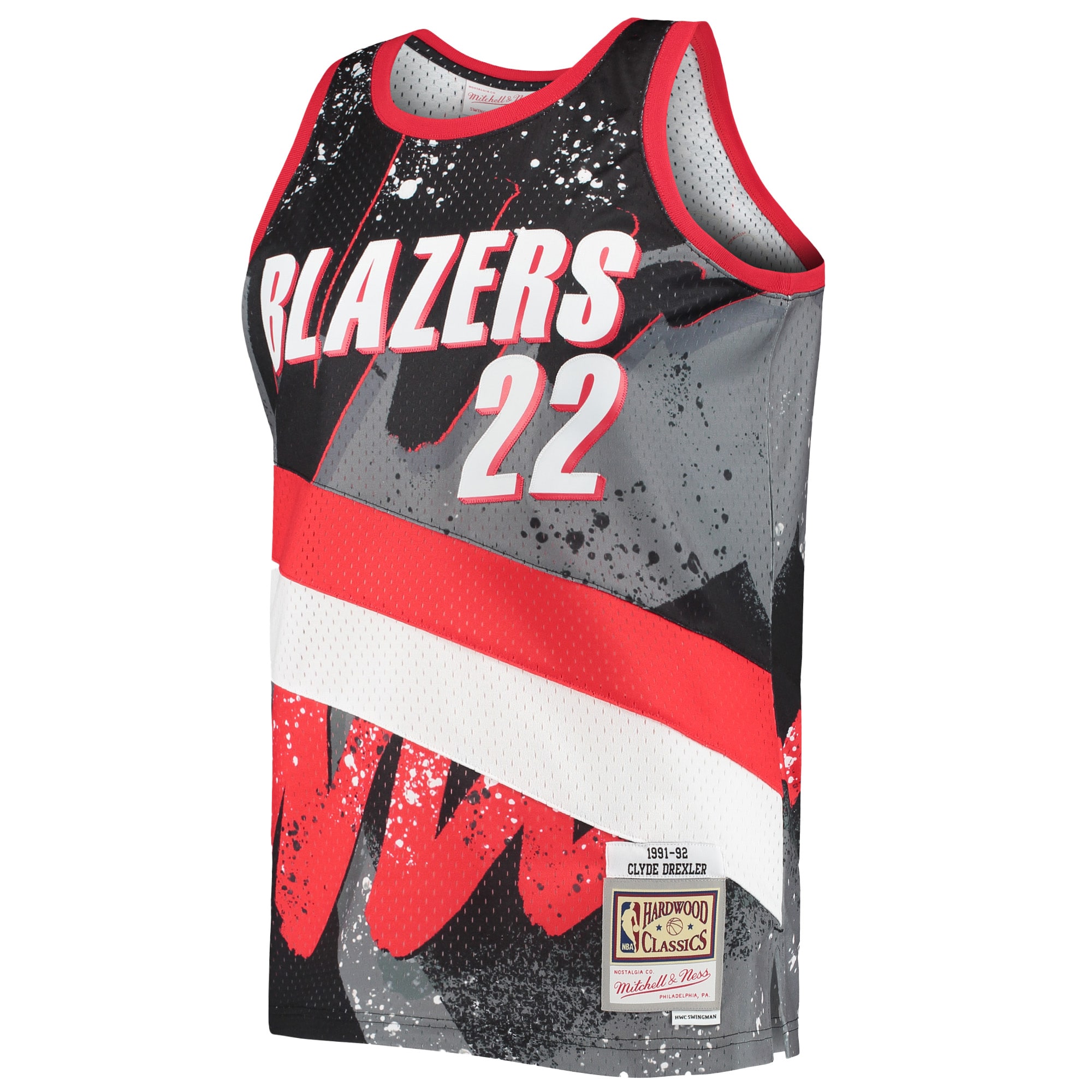 Alternative view of Men's Mitchell & Ness Clyde Drexler Black Portland Trail Blazers Hardwood Classics 1991/92 Hyper Hoops Swingman Jersey - JS884 