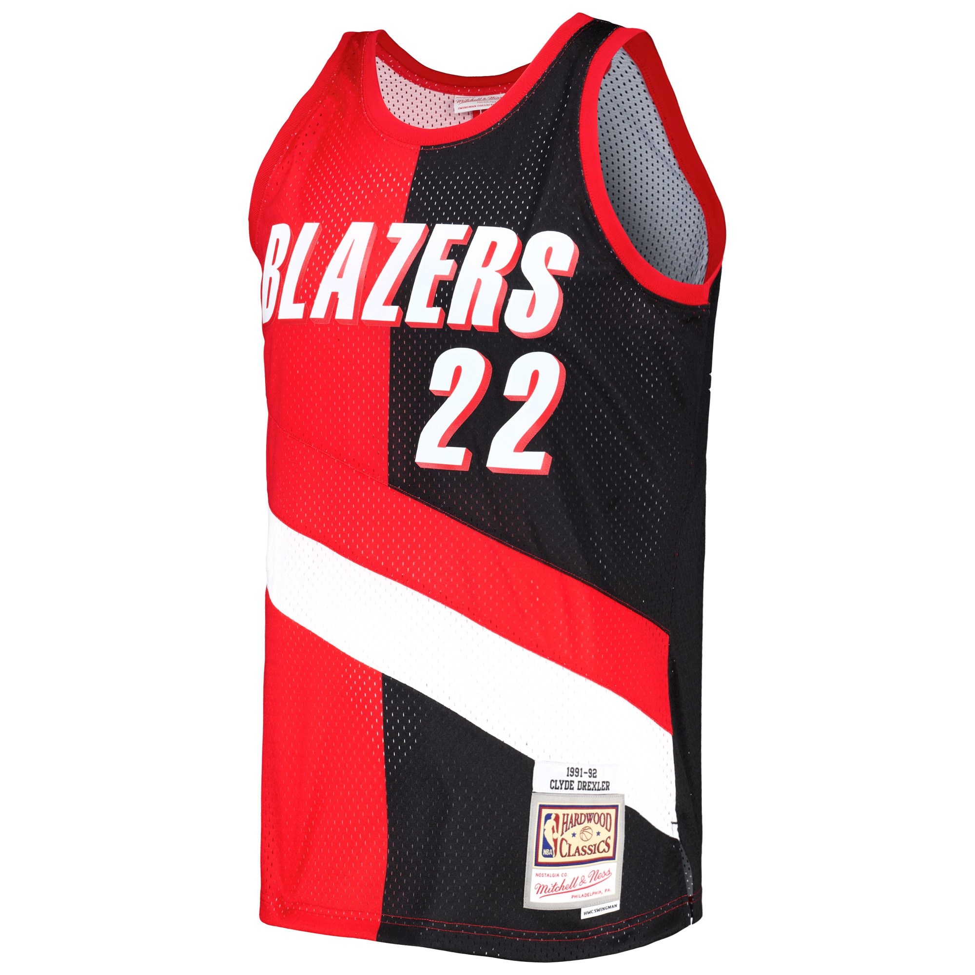 Alternative view of Men's Mitchell & Ness Clyde Drexler Red/Black Portland Trail Blazers Hardwood Classics 1991/92 Split Swingman Jersey - JS139 