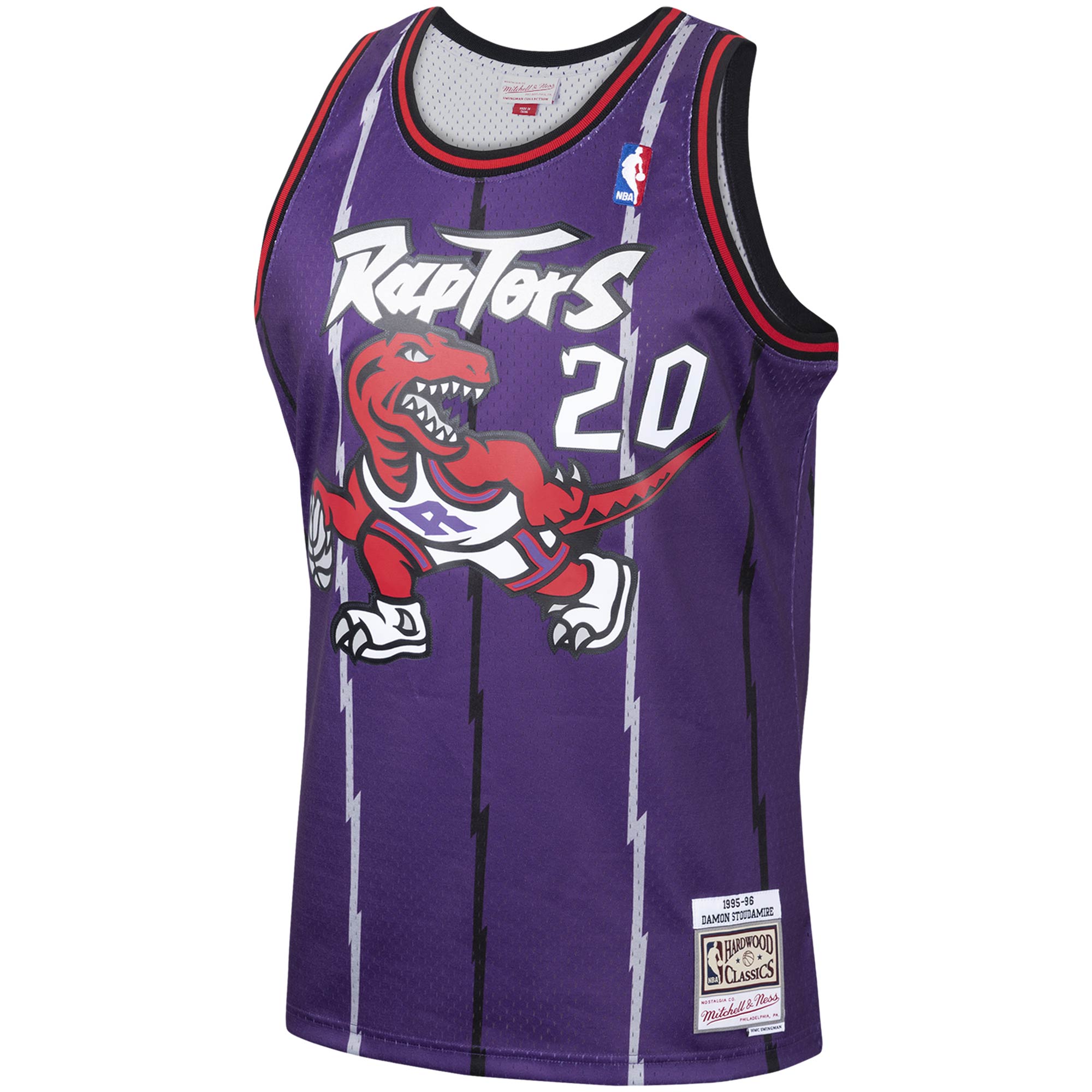 Alternative view of Men's Mitchell & Ness Damon Stoudamire Purple Toronto Raptors 1995-96 Hardwood Classics Swingman Player Jersey - JS899 
