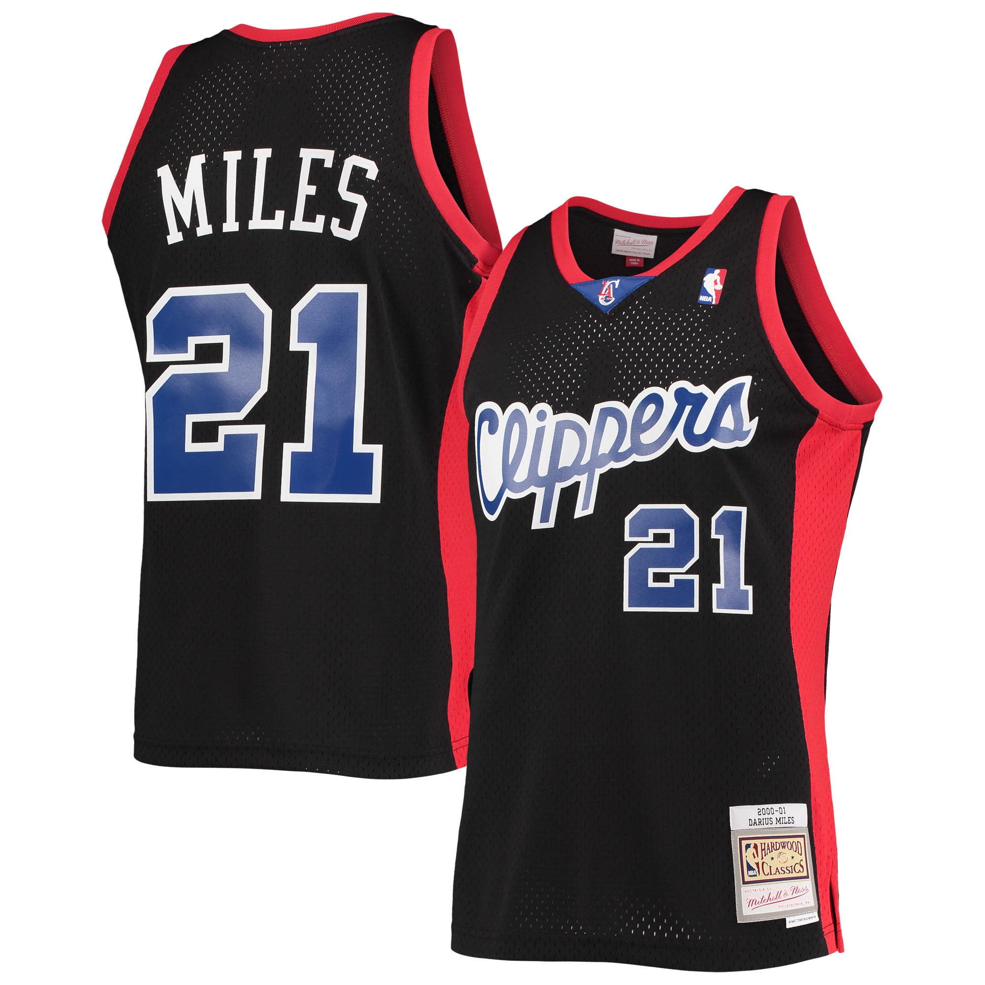 Men’s Mitchell & Ness Darius Miles Black La Clippers Hardwood Classics Reload 2.0 Swingman Jersey