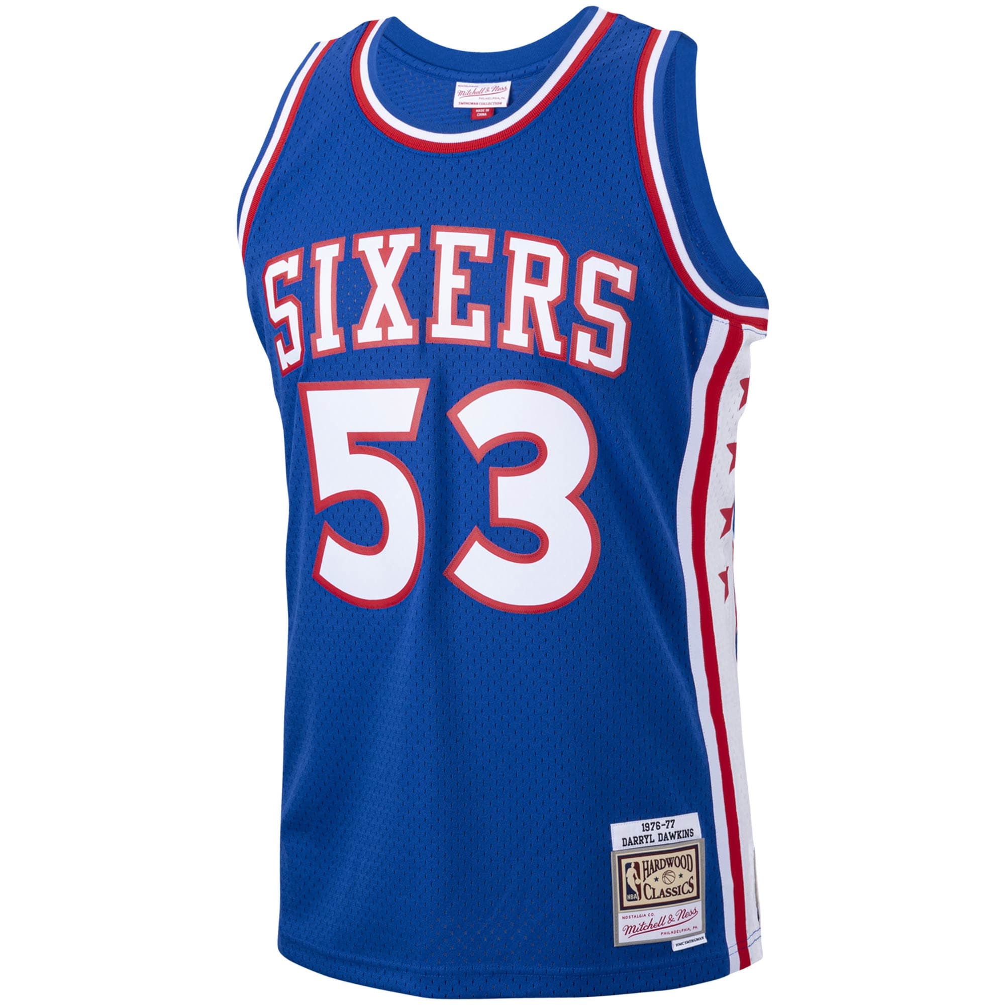 Alternative view of Men's Mitchell & Ness Darryl Dawkins Royal Philadelphia 76ers 1976-77 Hardwood Classics Swingman Player Jersey - JS138 