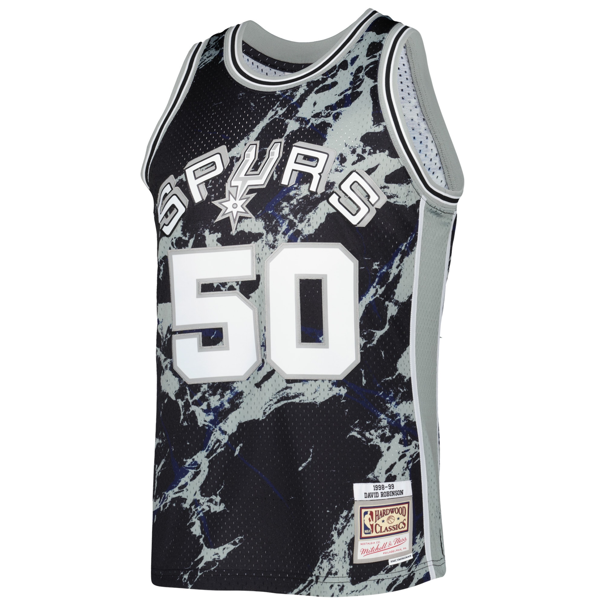 Alternative view of Men's Mitchell & Ness David Robinson Black San Antonio Spurs 1998/99 Hardwood Classics Marble Swingman Jersey - JS247 
