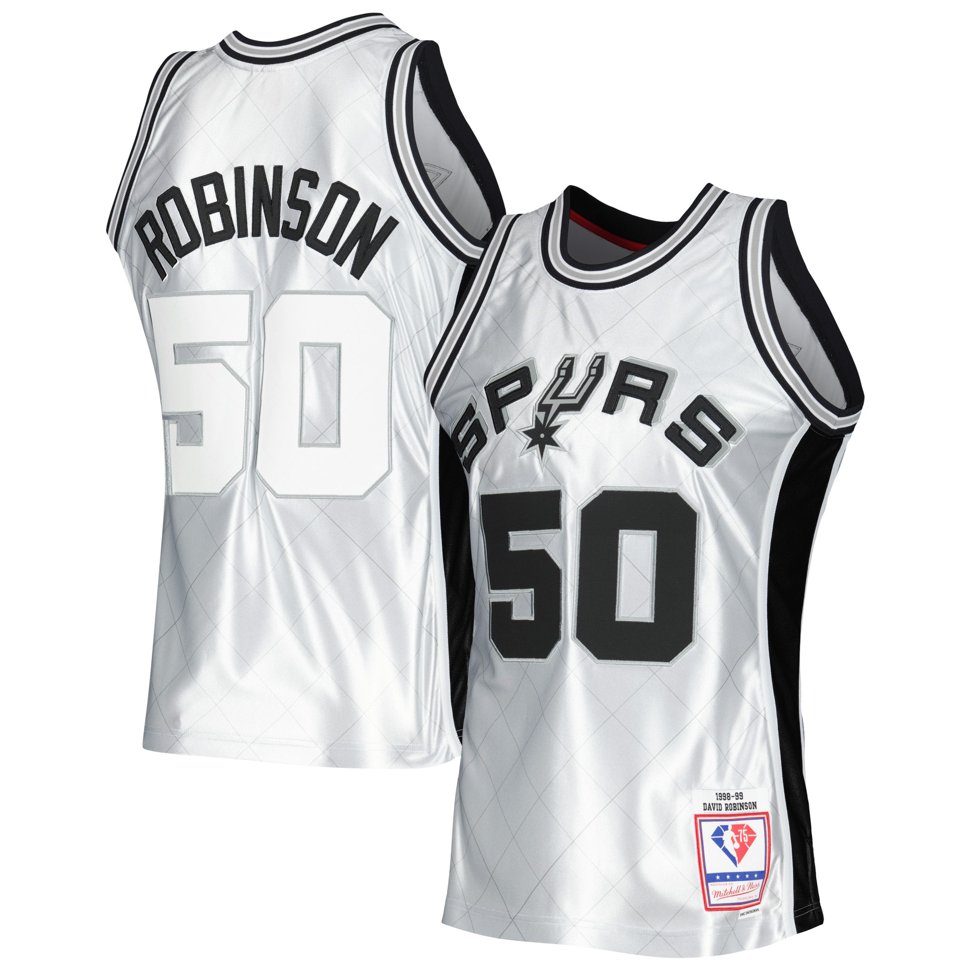 Men's Mitchell & Ness David Robinson Platinum San Antonio Spurs 1998/99 Hardwood Classics 75th Anniversary Swingman Jersey - JS692 