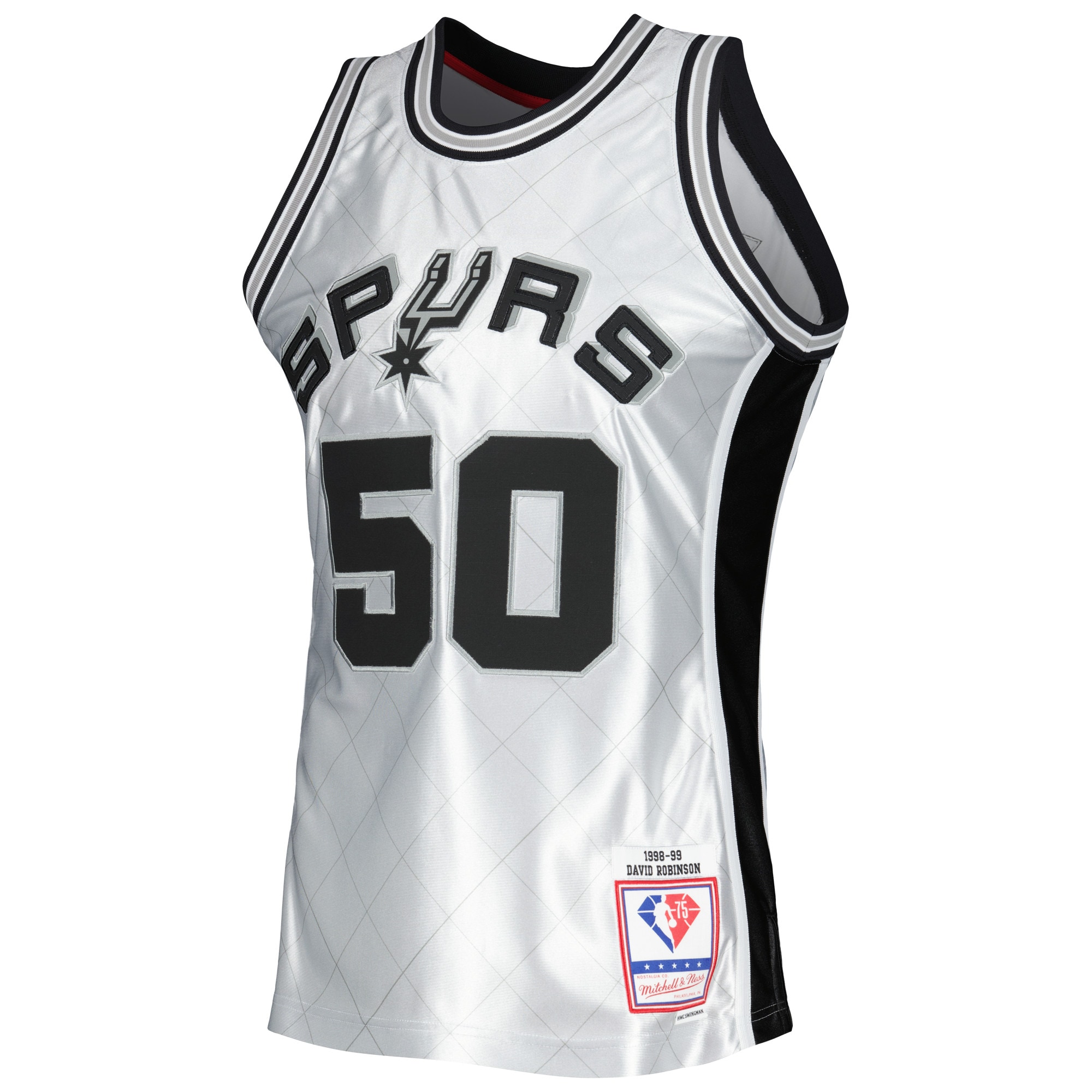 Alternative view of Men's Mitchell & Ness David Robinson Platinum San Antonio Spurs 1998/99 Hardwood Classics 75th Anniversary Swingman Jersey - JS692 