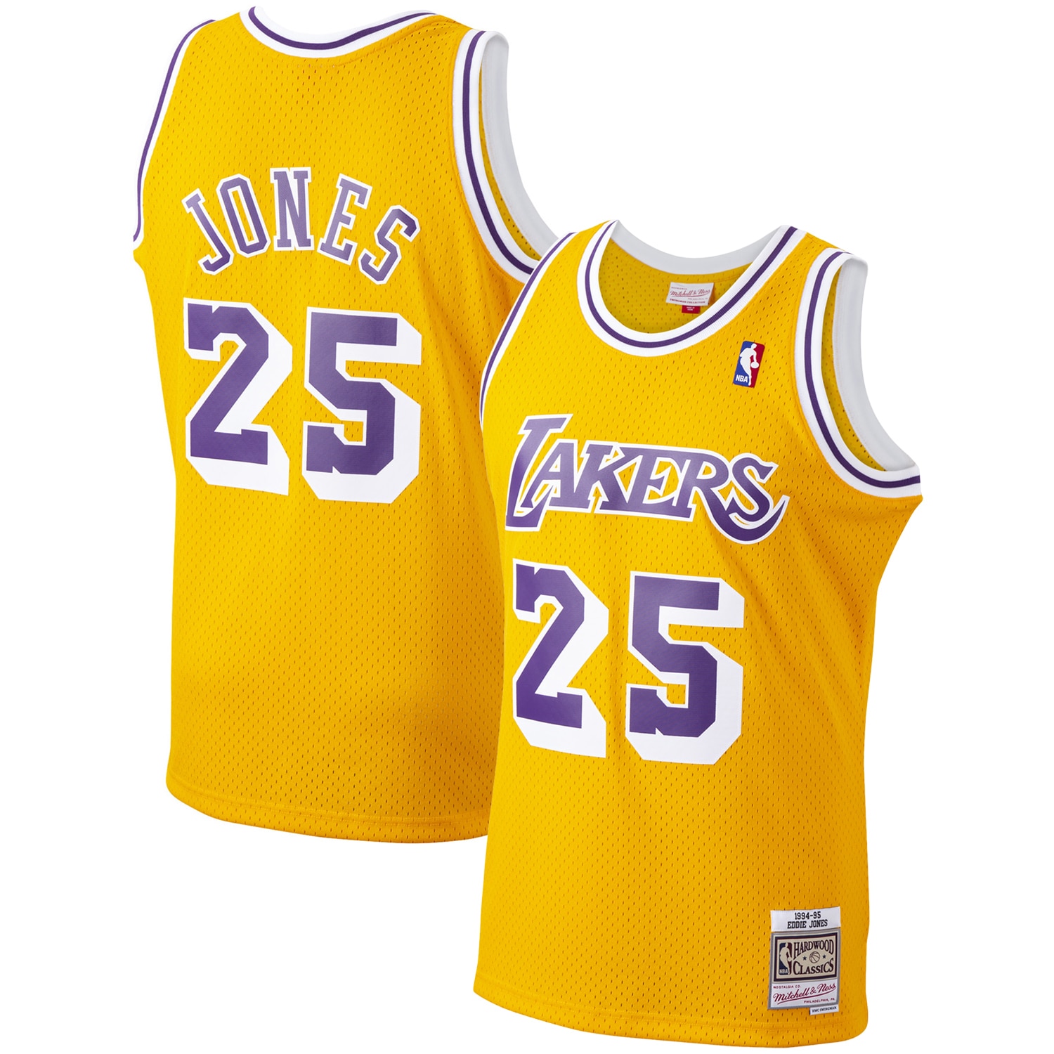 Men's Mitchell & Ness Ed Jones Gold Los Angeles Lakers 1994-95 Hardwood Classics Swingman Player Jersey - JS247 