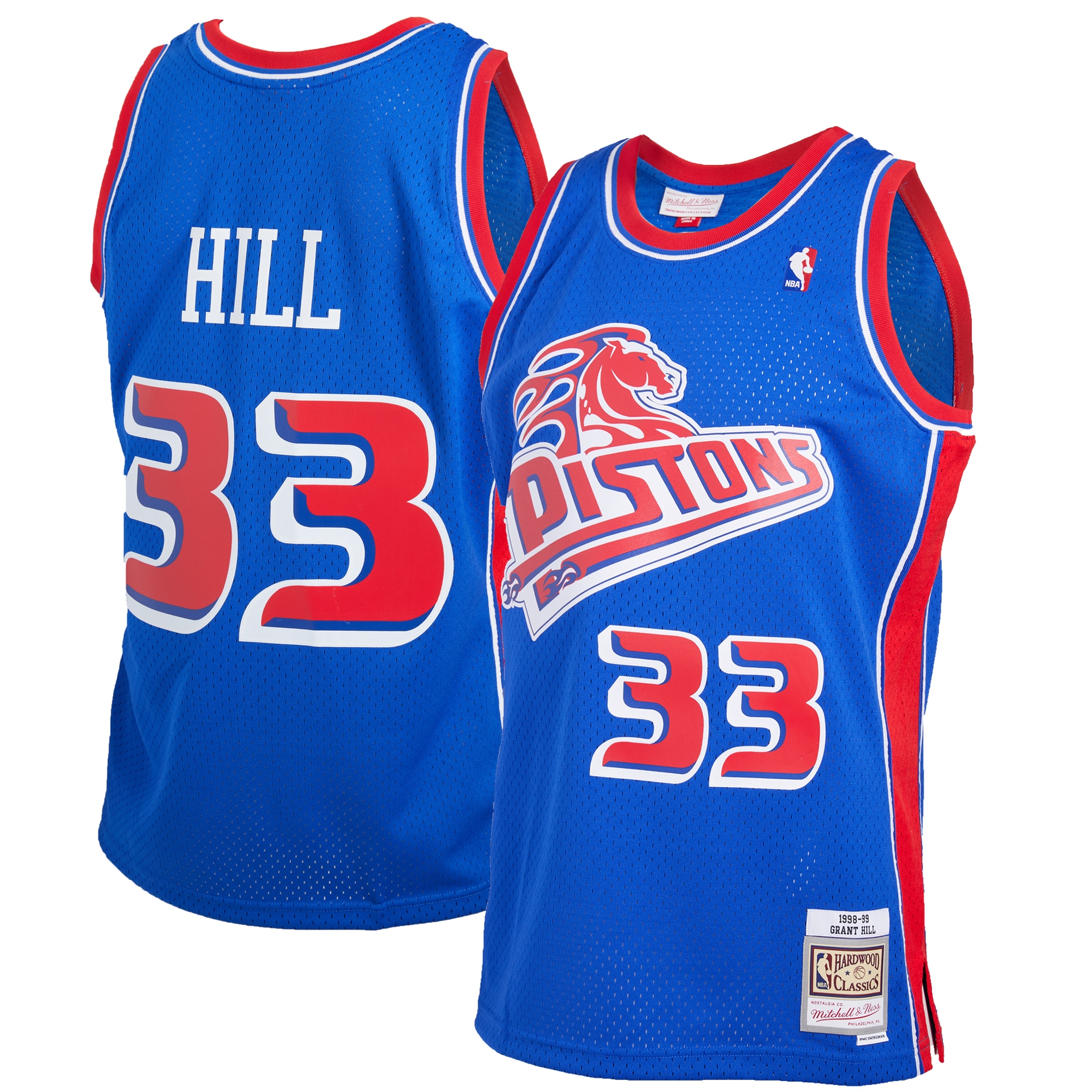 Men's Mitchell & Ness Grant Hill Blue Detroit Pistons 1998-99 Hardwood Classics Reload 2.0 Swingman Jersey
