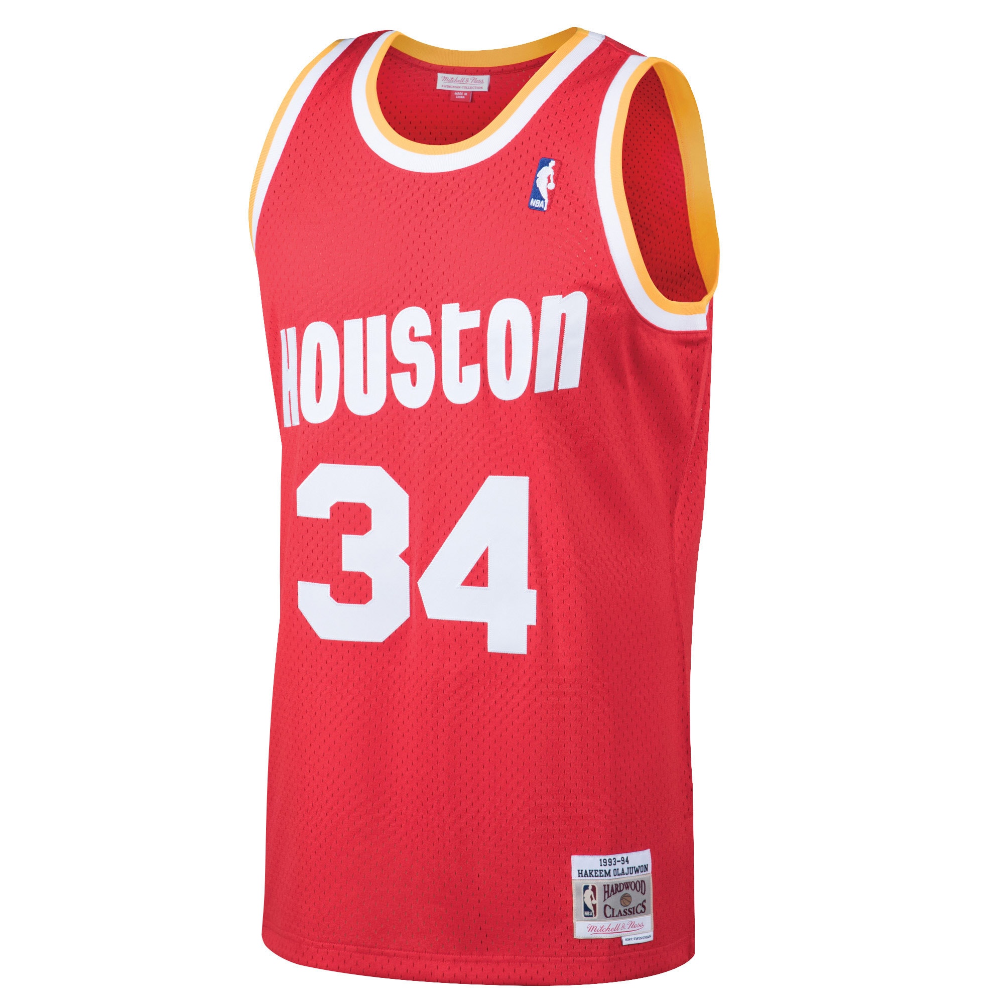 Alternative view of Men's Mitchell & Ness Hakeem Olajuwon Red Houston Rockets 1993-94 Hardwood Classics Swingman Jersey - JS919 