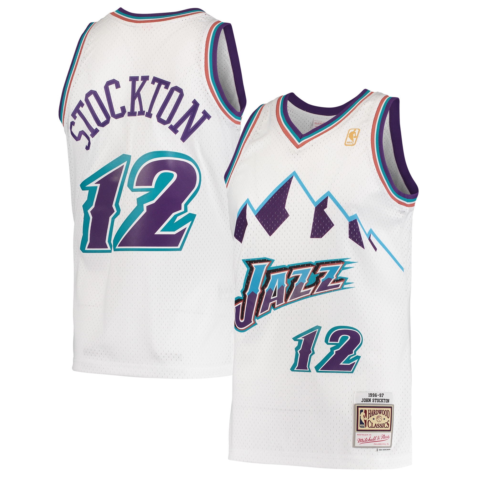Men's Mitchell & Ness John Stockton White Utah Jazz Hardwood Classics 1996-97 Swingman Jersey
