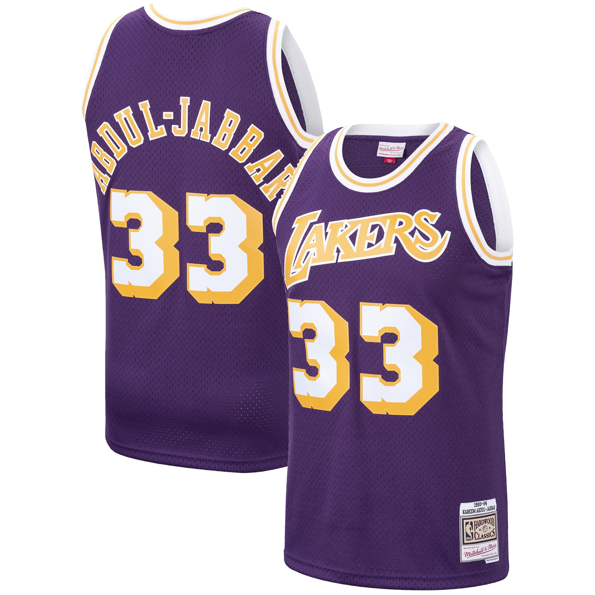 Men's Mitchell & Ness Kareem Abdul-jabbar Purple Los Angeles Lakers 1983-84 Hardwood Classics Swingman Jersey