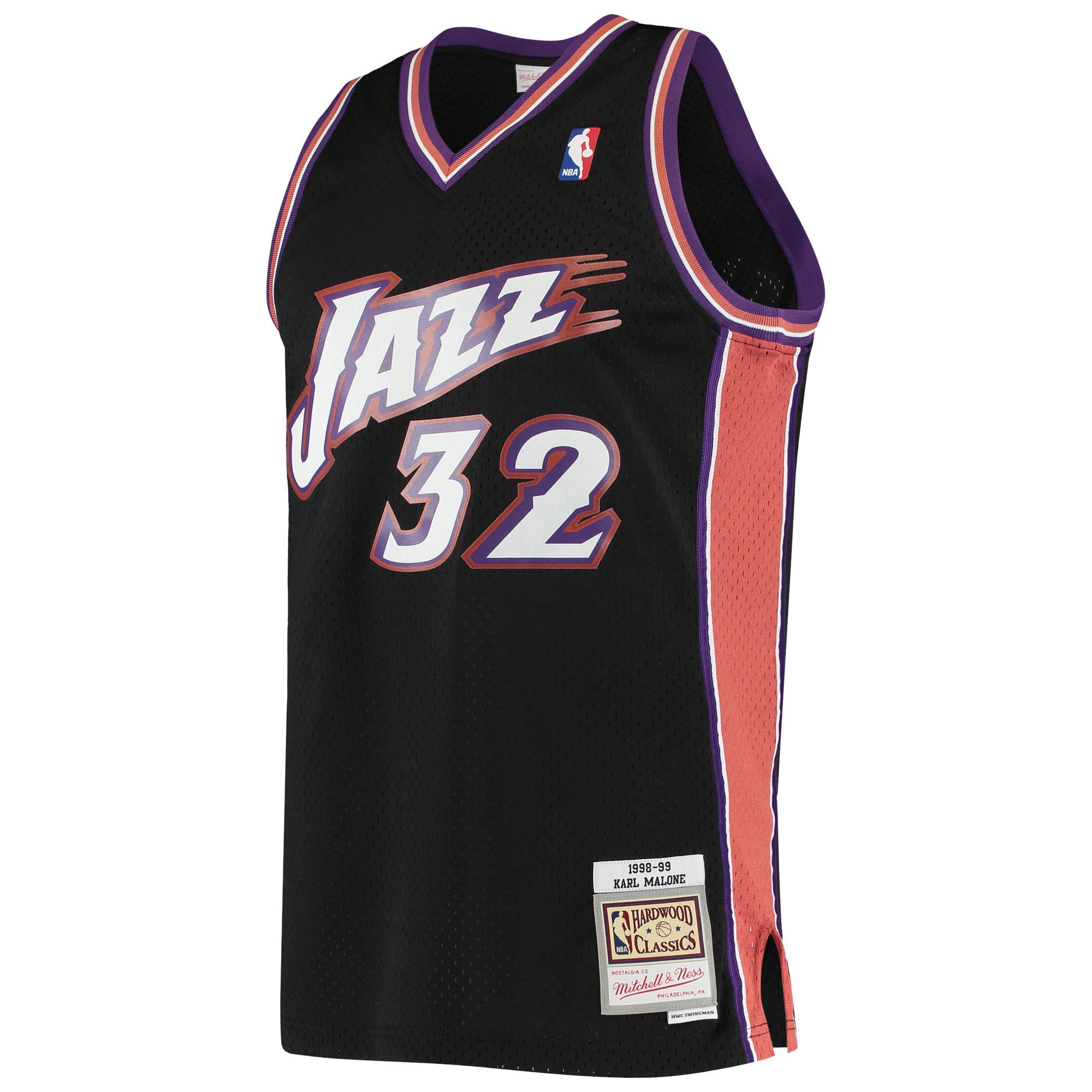 Alternative view of Men's Mitchell & Ness Karl Malone Black Utah Jazz 1998-99 Hardwood Classics Swingman Jersey - JS416 