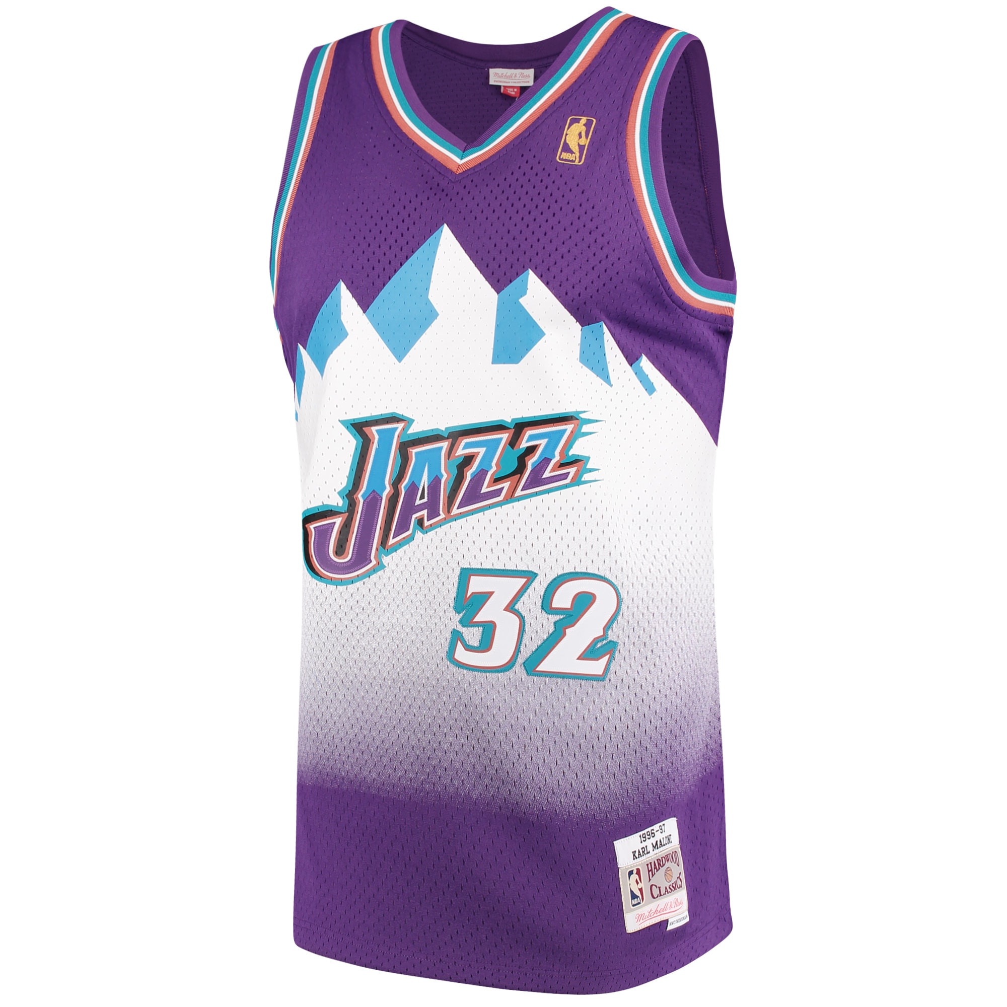 Alternative view of Men's Mitchell & Ness Karl Malone Purple Utah Jazz 1996-97 Hardwood Classics Swingman Jersey - JS257 