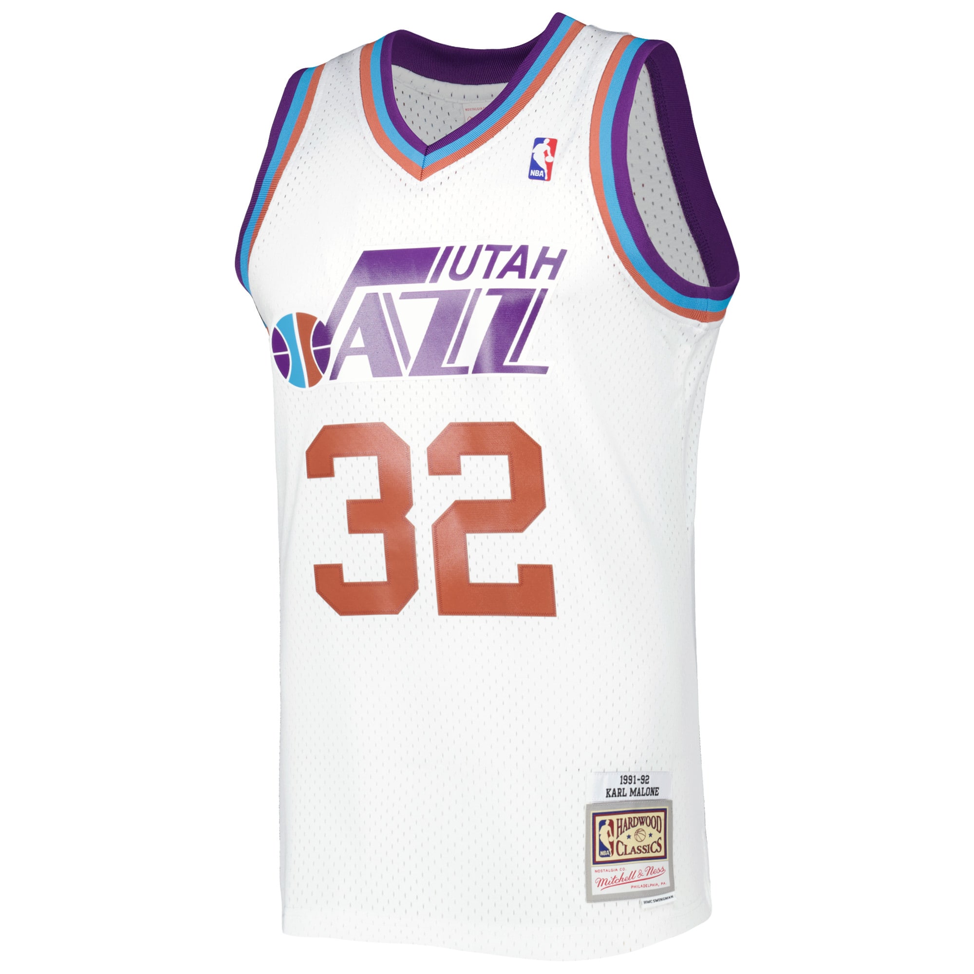 Alternative view of Men's Mitchell & Ness Karl Malone White Utah Jazz 1991/92 Hardwood Classics Reload 3.0 Swingman Jersey - JS761 