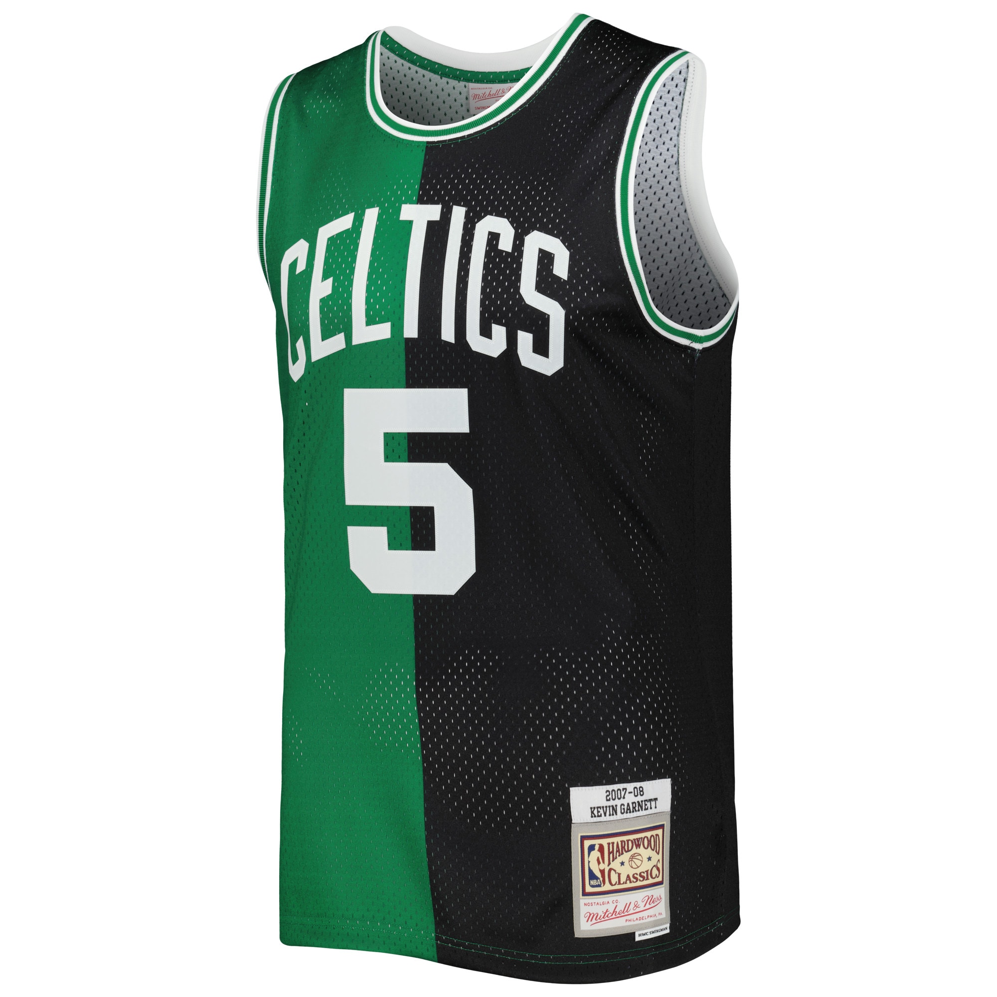 Alternative view of Men's Mitchell & Ness Kevin Garnett Black/Kelly Green Boston Celtics Hardwood Classics 2007/08 Split Swingman Jersey - JS697