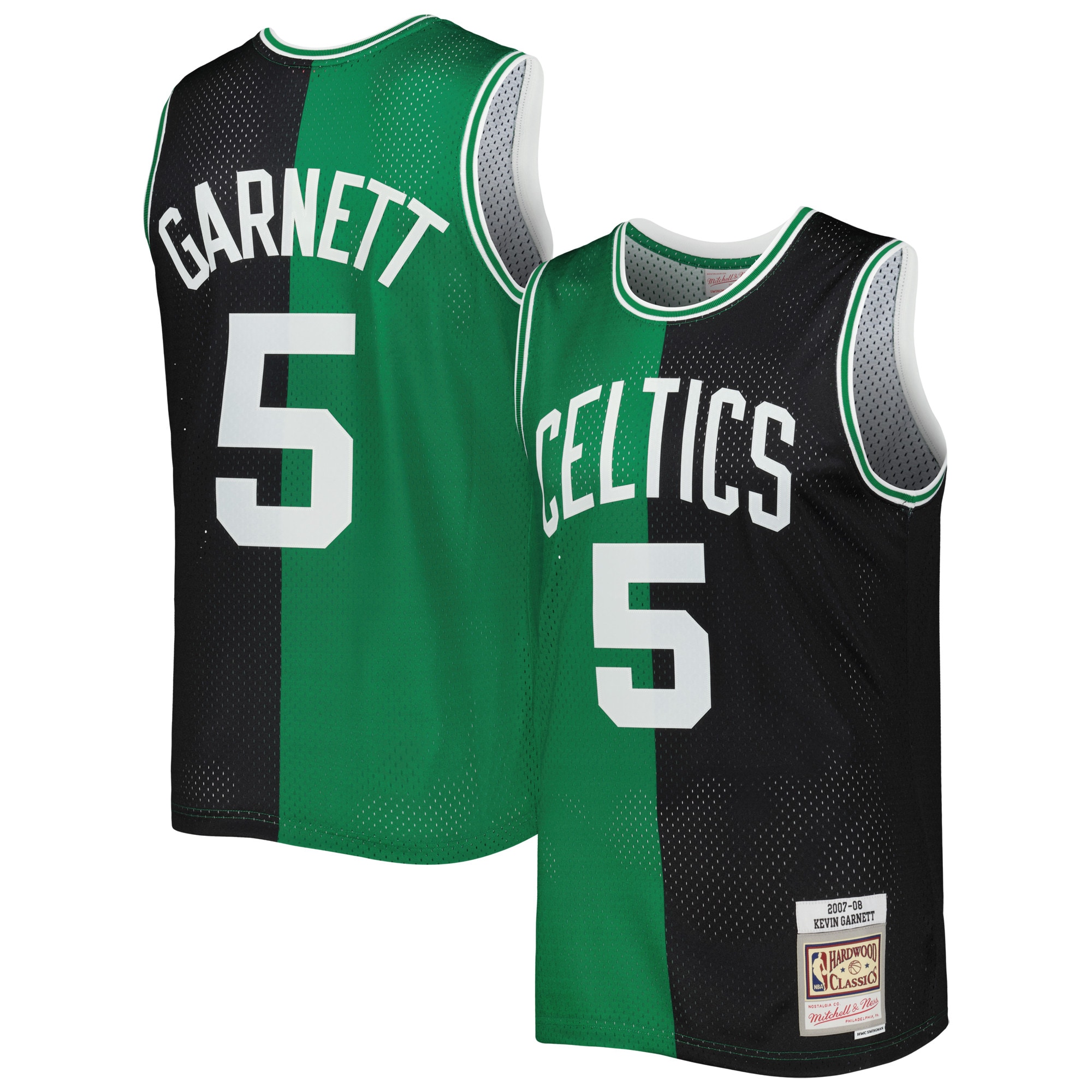 Men's Mitchell & Ness Kevin Garnett Black/Kelly Green Boston Celtics Hardwood Classics 2007/08 Split Swingman Jersey - JS697 