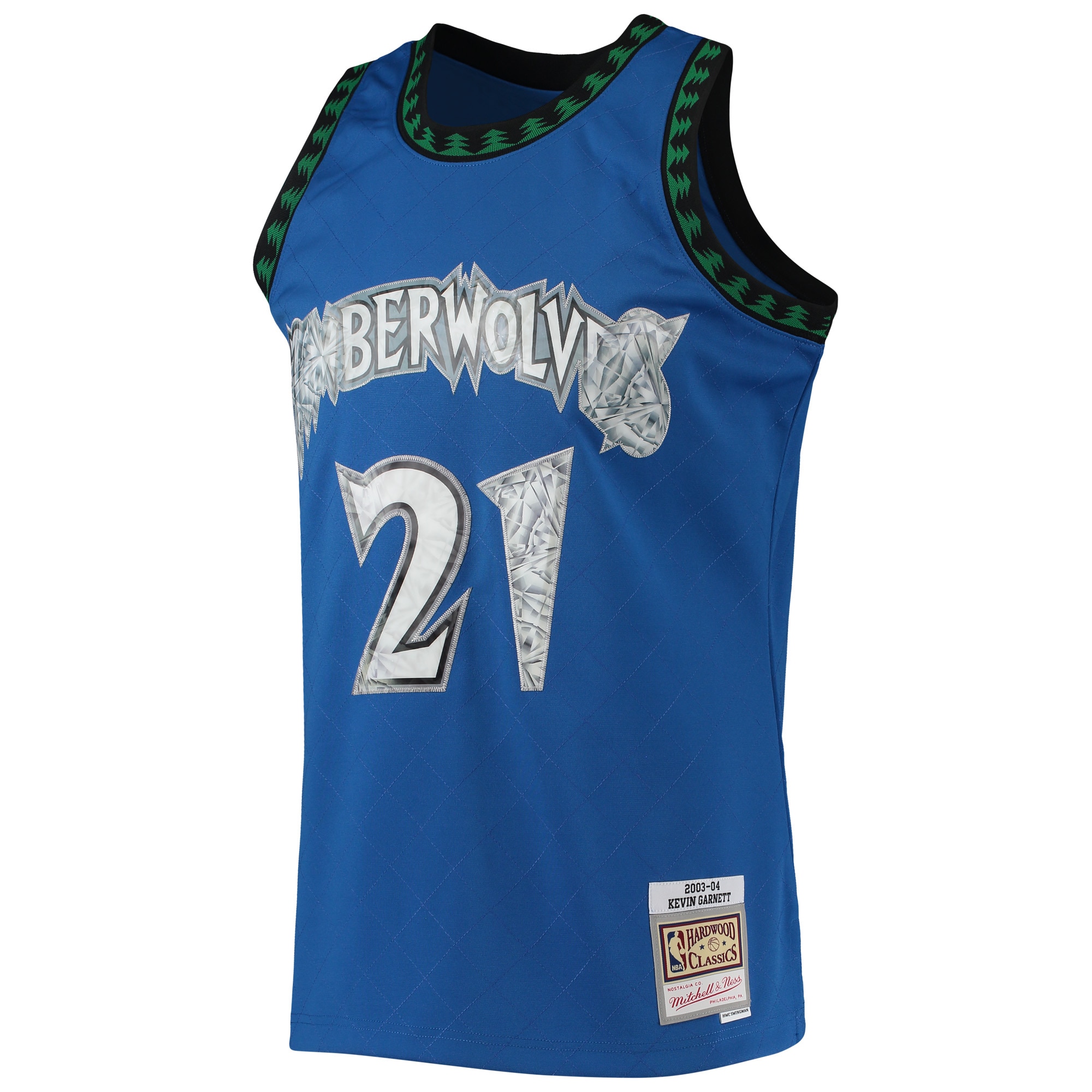 Alternative view of Men's Mitchell & Ness Kevin Garnett Blue Minnesota Timberwolves 2003/04 Hardwood Classics NBA 75th Anniversary Diamond Swingman Jersey - JS379 