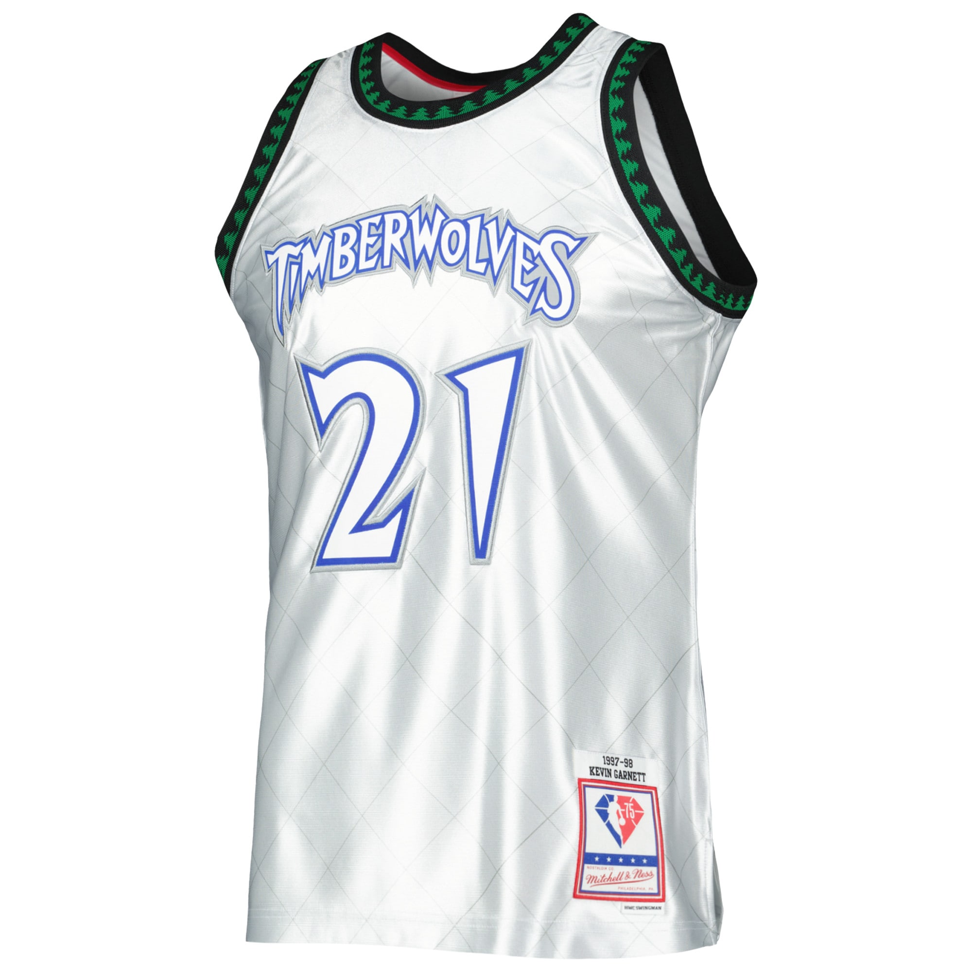 Alternative view of Men's Mitchell & Ness Kevin Garnett Platinum Minnesota Timberwolves 1997/98 Hardwood Classics 75th Anniversary Swingman Jersey - JS683 