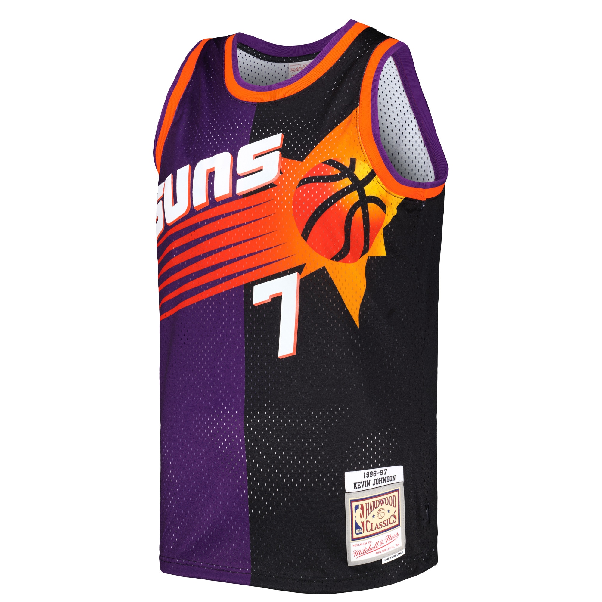 Alternative view of Men's Mitchell & Ness Kevin Johnson Purple/Black Phoenix Suns Hardwood Classics 1996/97 Split Swingman Jersey - JS148 
