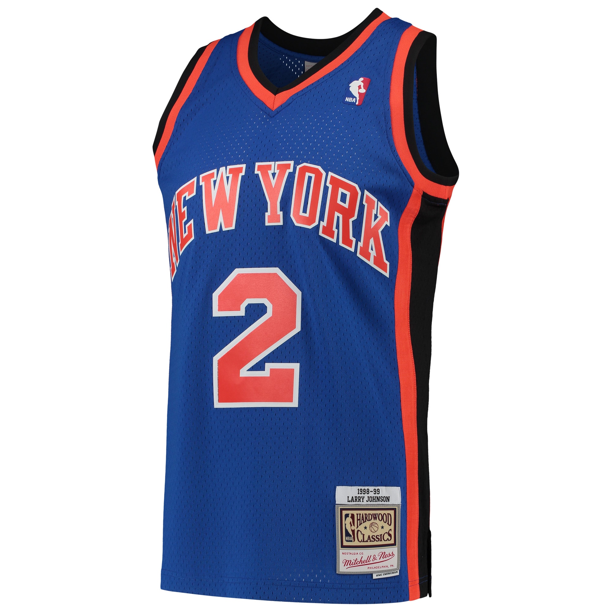 Alternative view of Men's Mitchell & Ness Larry Johnson Blue New York Knicks Hardwood Classics 1998-99 Swingman Jersey - JS395 