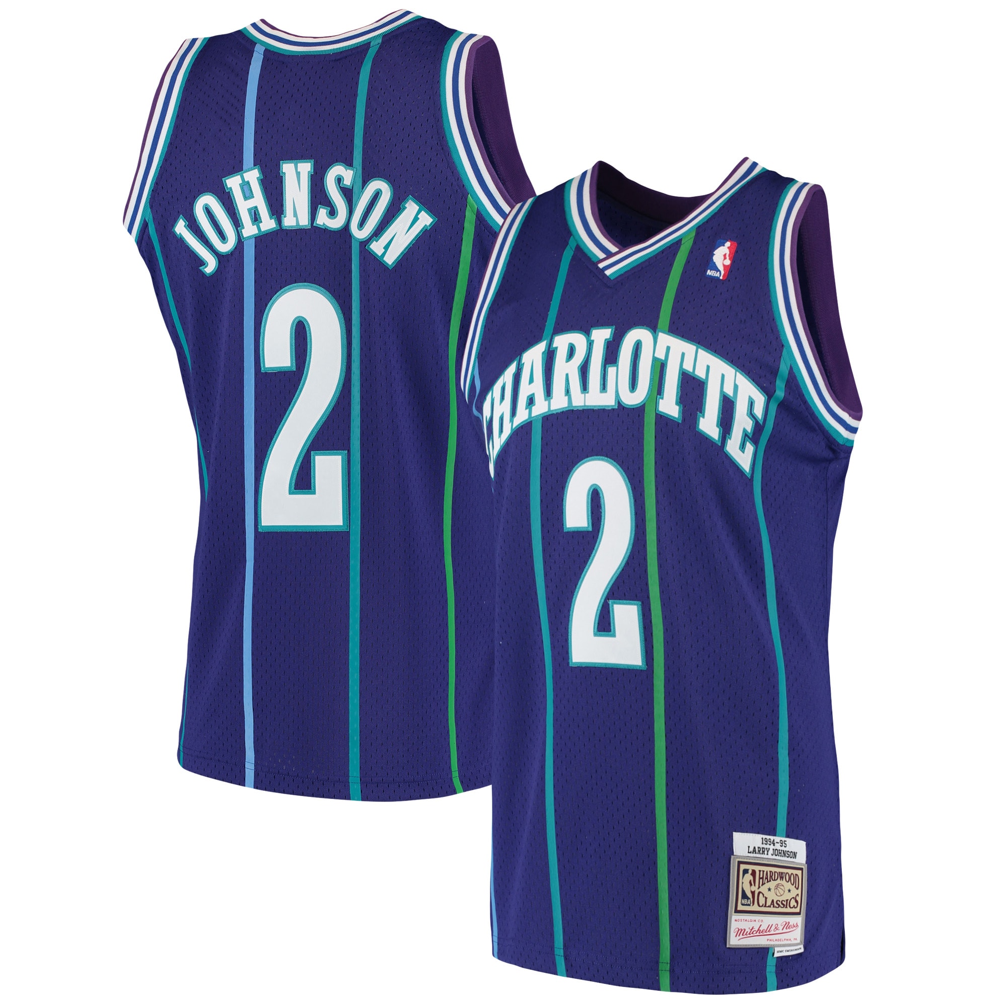Men's Mitchell & Ness Larry Johnson Purple Charlotte Hornets 1992-93 Hardwood Classics Swingman Jersey - JS295 