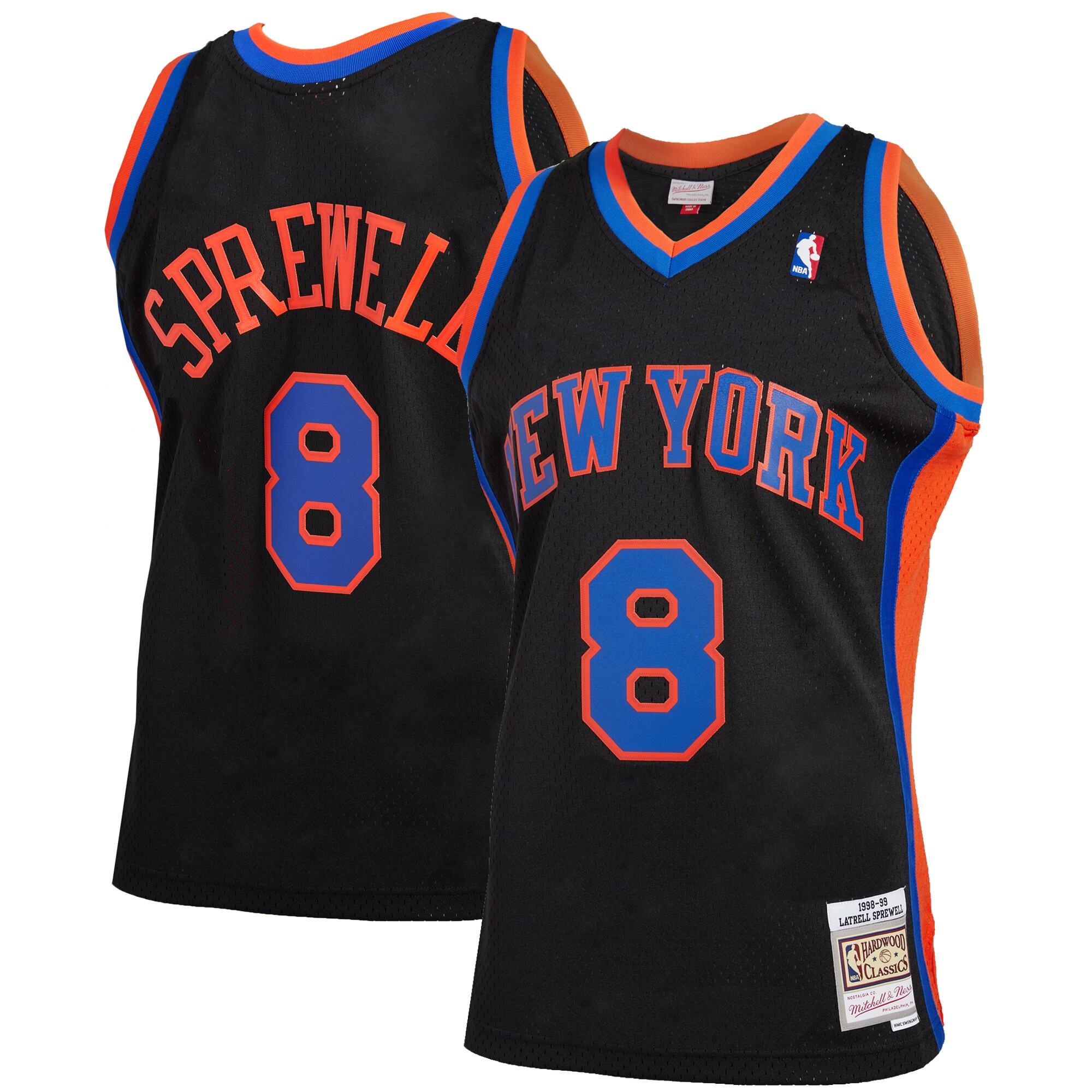 Men's Mitchell & Ness Latrell Sprewell Black New York Knicks 1998-99 Hardwood Classics Reload 2.0 Swingman Jersey