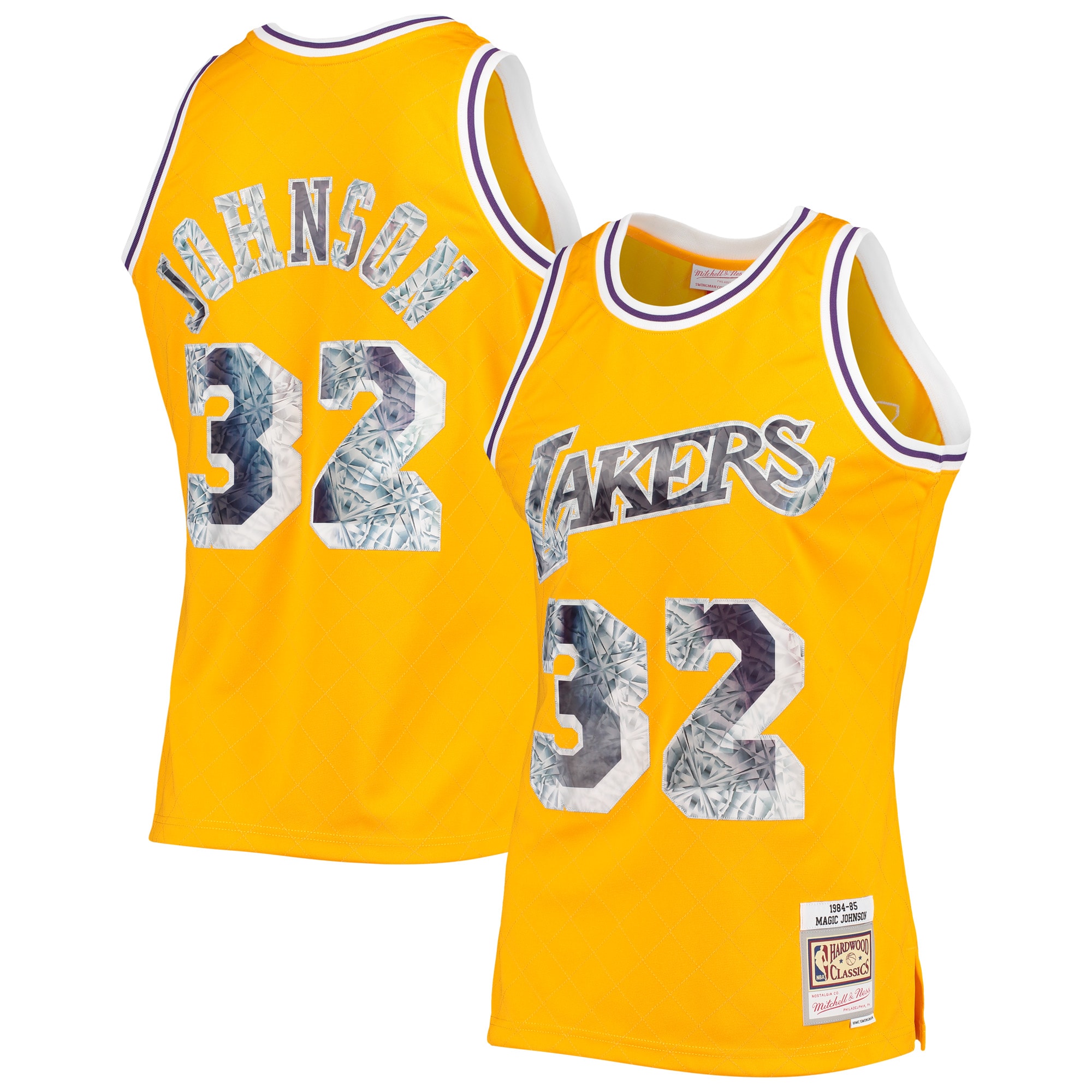 Men's Mitchell & Ness Magic Johnson Gold Los Angeles Lakers 1984/85 Hardwood Classics NBA 75th Anniversary Diamond Swingman Jersey - JS529 