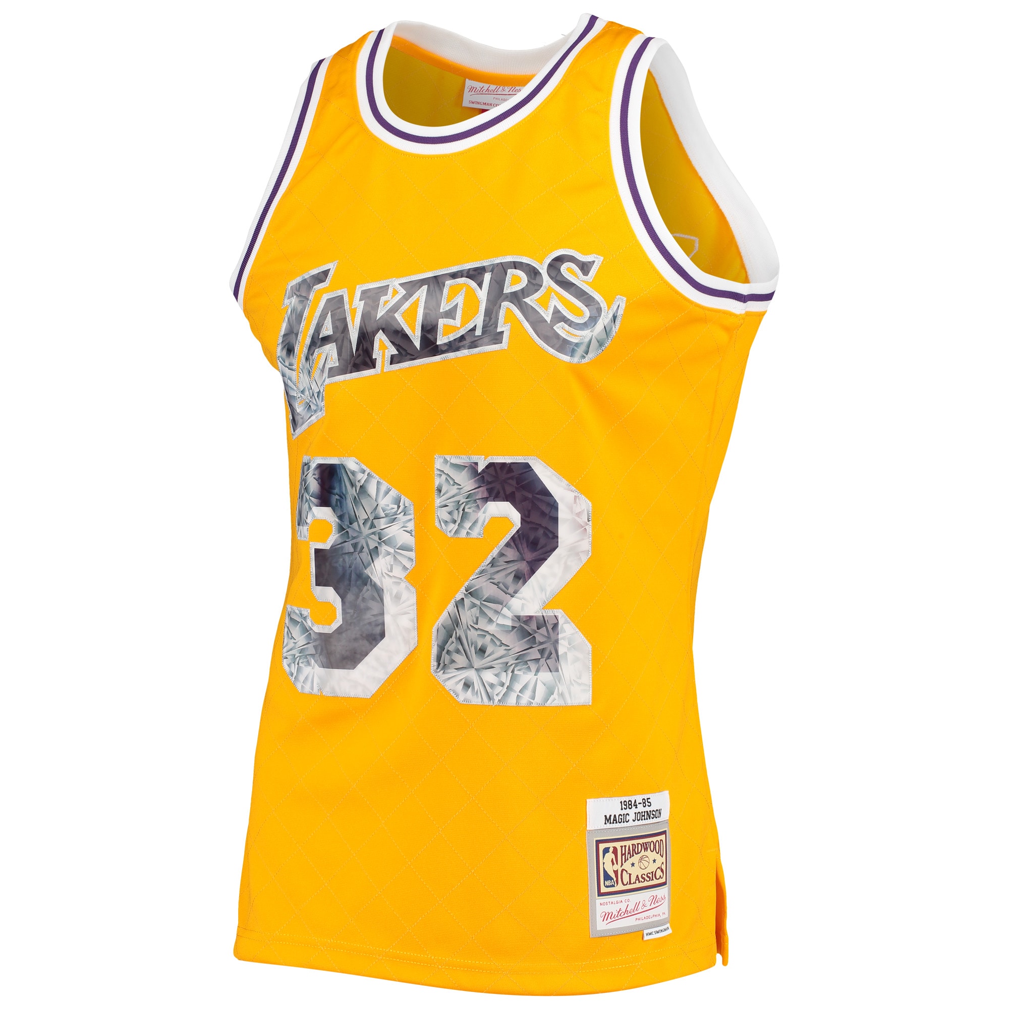 Alternative view of Men's Mitchell & Ness Magic Johnson Gold Los Angeles Lakers 1984/85 Hardwood Classics NBA 75th Anniversary Diamond Swingman Jersey - JS529 