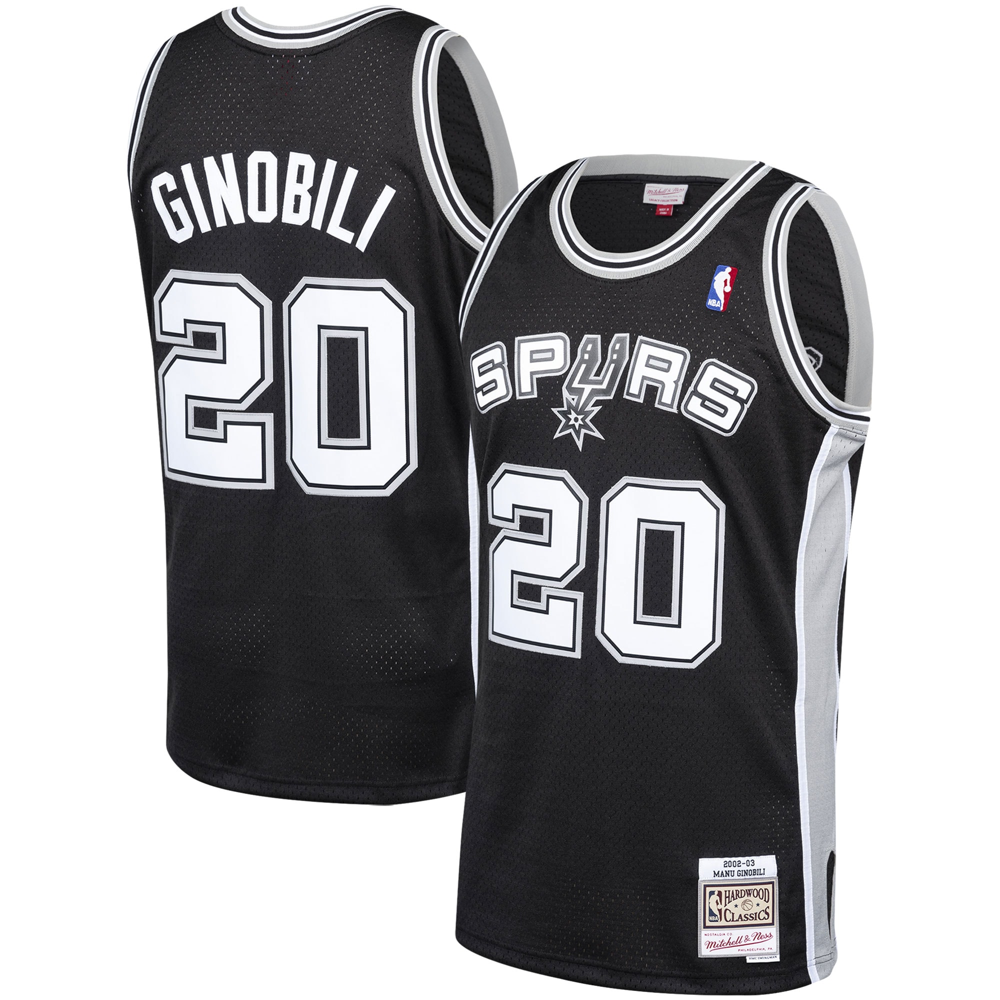 Men's Mitchell & Ness Manu Ginobili Black San Antonio Spurs 2002-03 Hardwood Classics Player Swingman Jersey