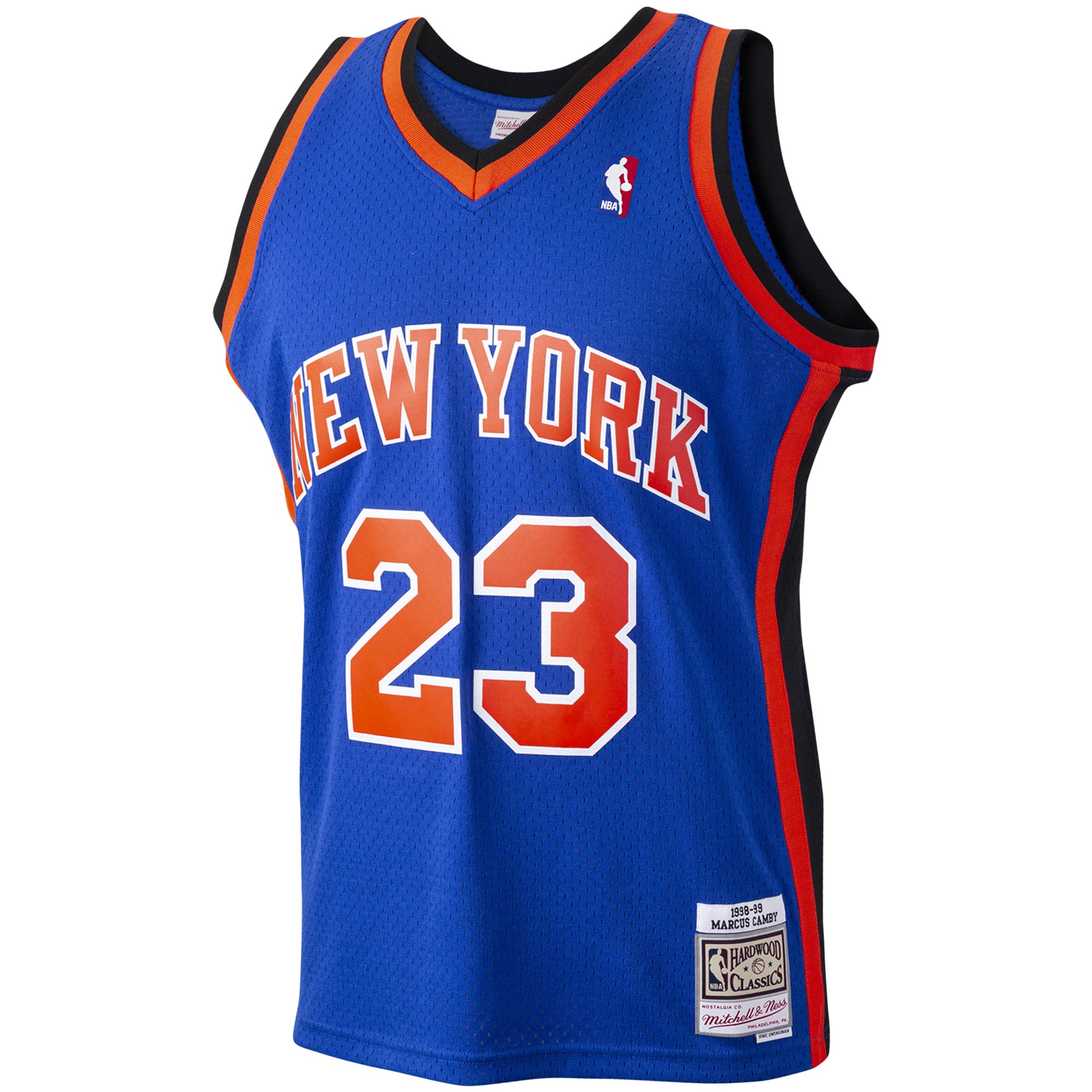 Alternative view of Men's Mitchell & Ness Marcus Camby Blue New York Knicks 1998-99 Hardwood Classics Swingman Player Jersey - JS406 