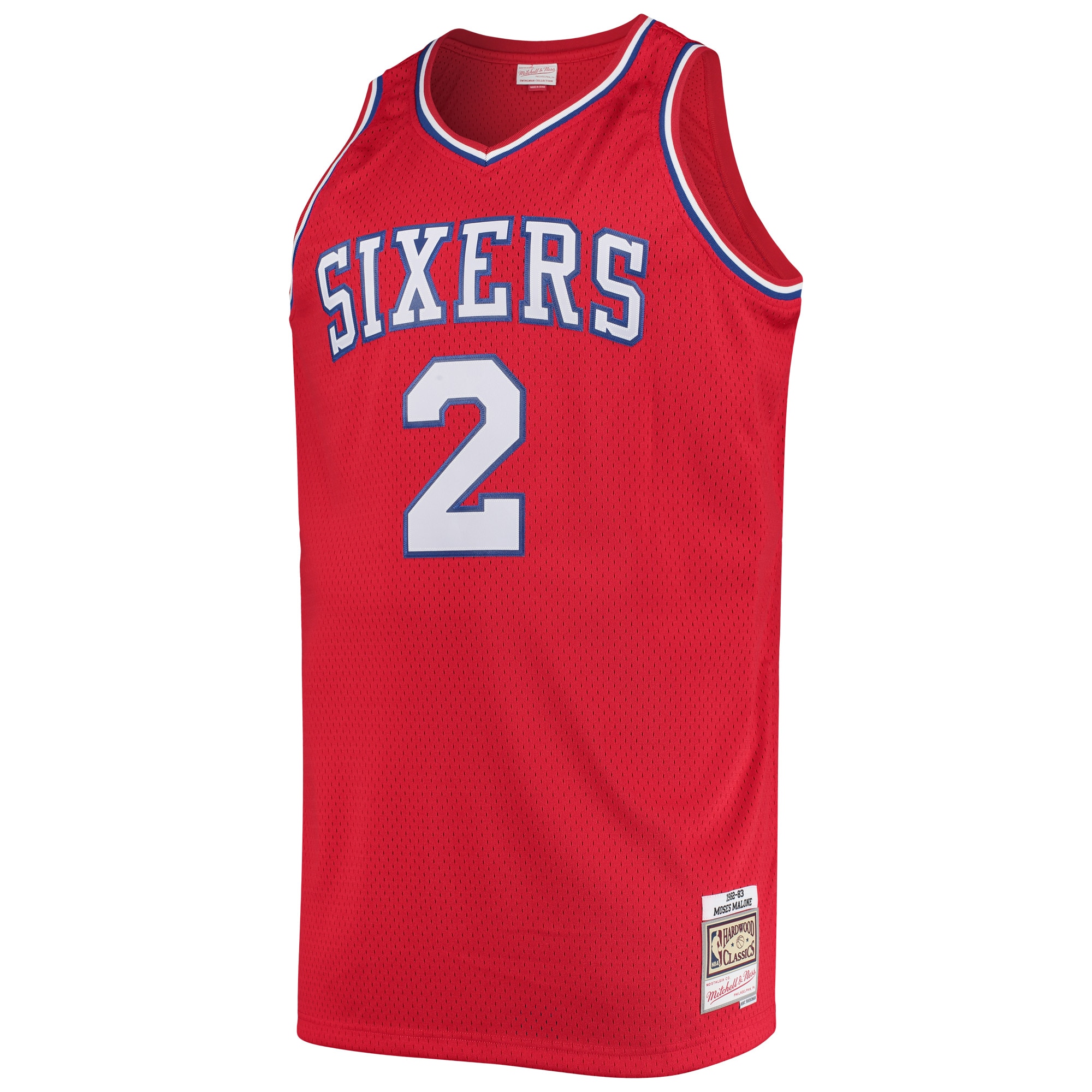 Alternative view of Men's Mitchell & Ness Moses Malone Red Philadelphia 76ers 1982/83 Big & Tall Hardwood Classics Swingman Jersey - JS241 
